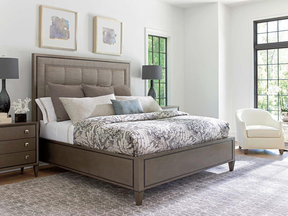 Lexington Ariana Gray Platinum Brown Hardwood Upholstered Queen Panel Bed
