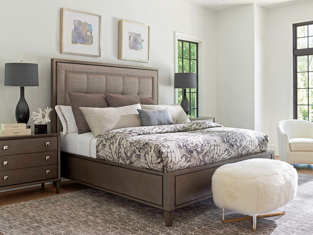 Lexington Ariana Gray Platinum Brown Hardwood Upholstered Queen Panel Bed