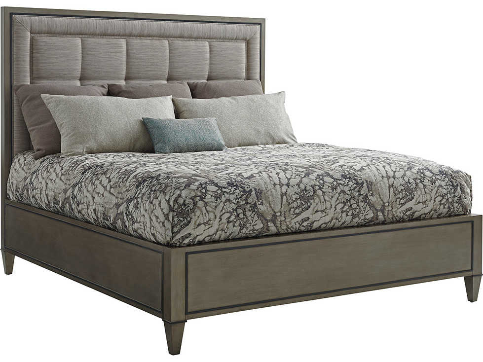 Lexington Ariana Gray Platinum Brown Hardwood Upholstered King Panel Bed