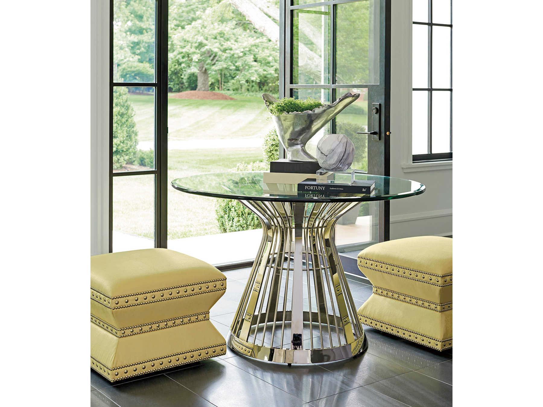 Lexington Ariana Round Glass Platinum Dining Table