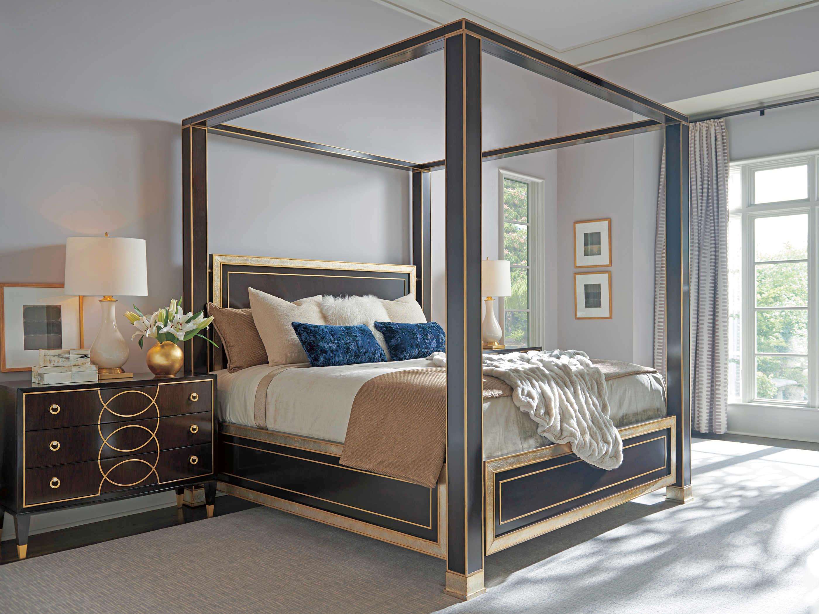 Lexington Carlyle Walnut Brown Wood California King Four Poster Bed