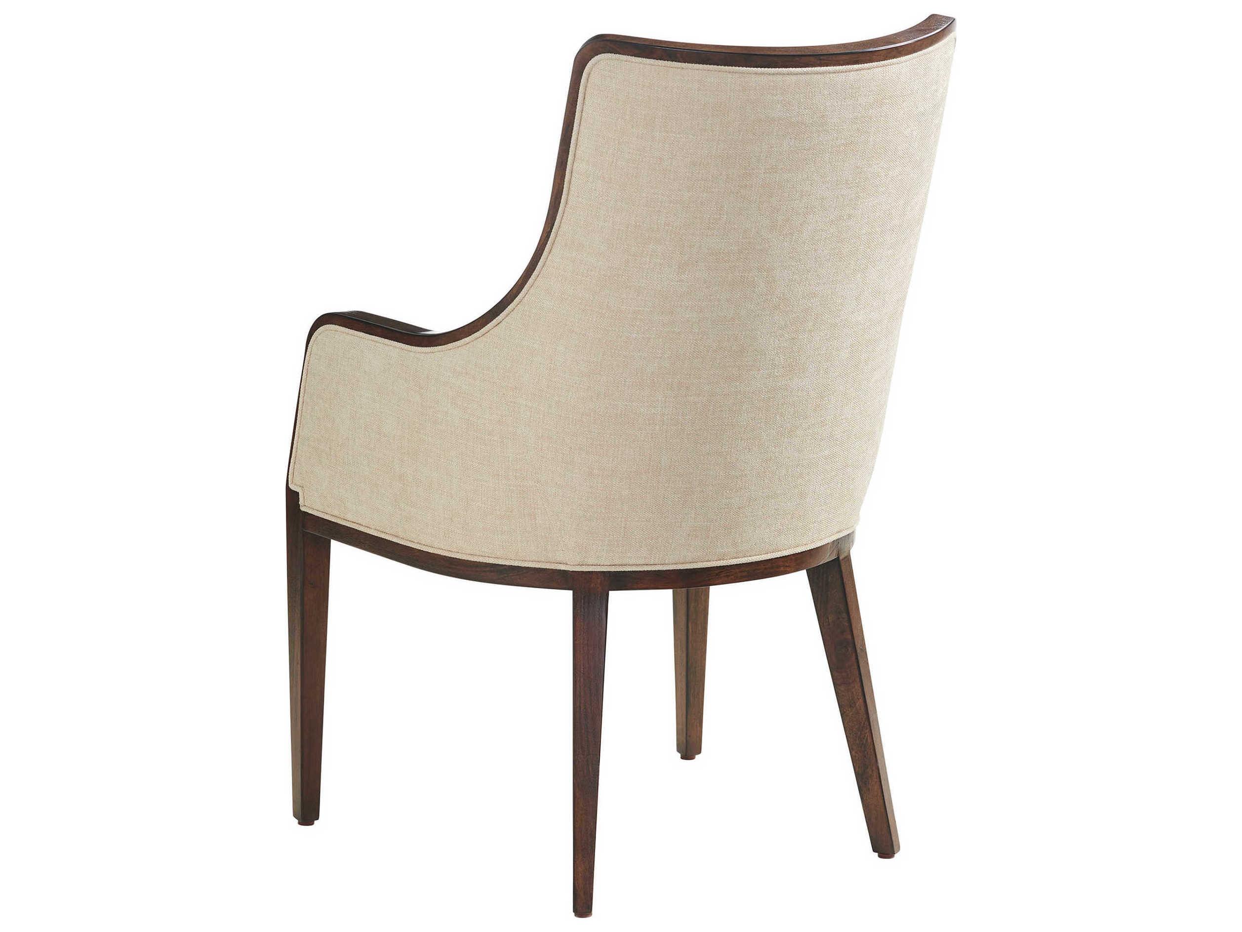 Lexington Silverado Walnut Wood Beige Upholstered Arm Dining Chair