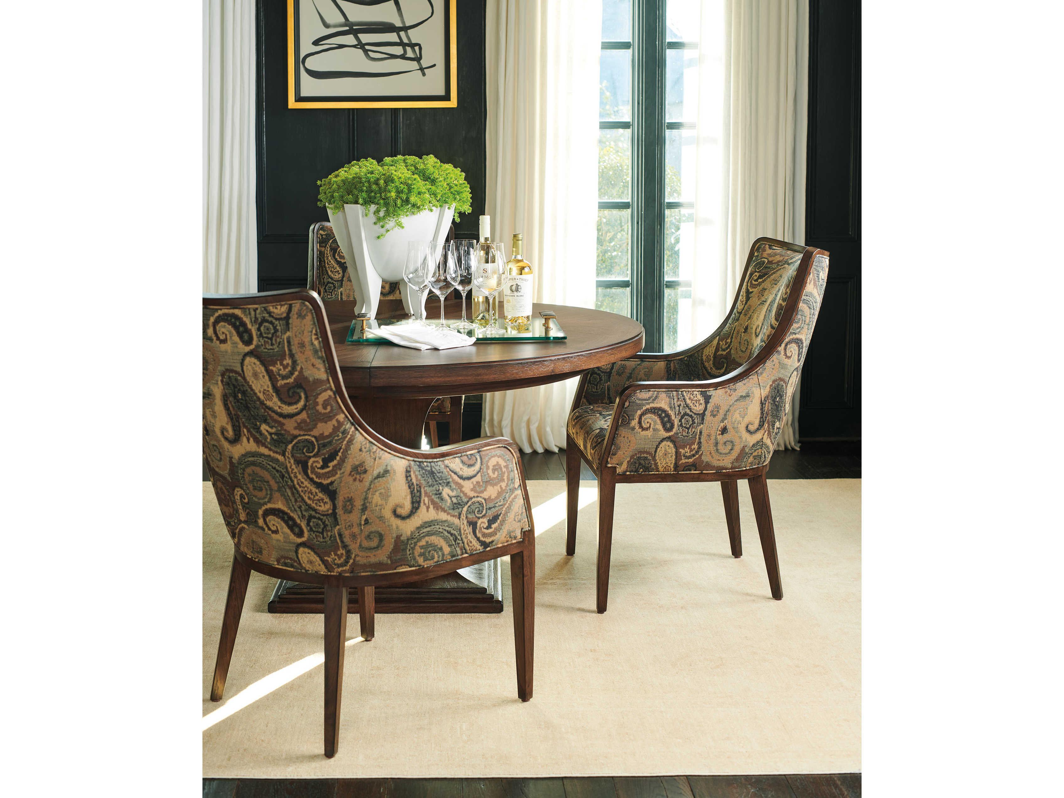 Lexington Silverado Walnut Wood Upholstered Arm Dining Chair