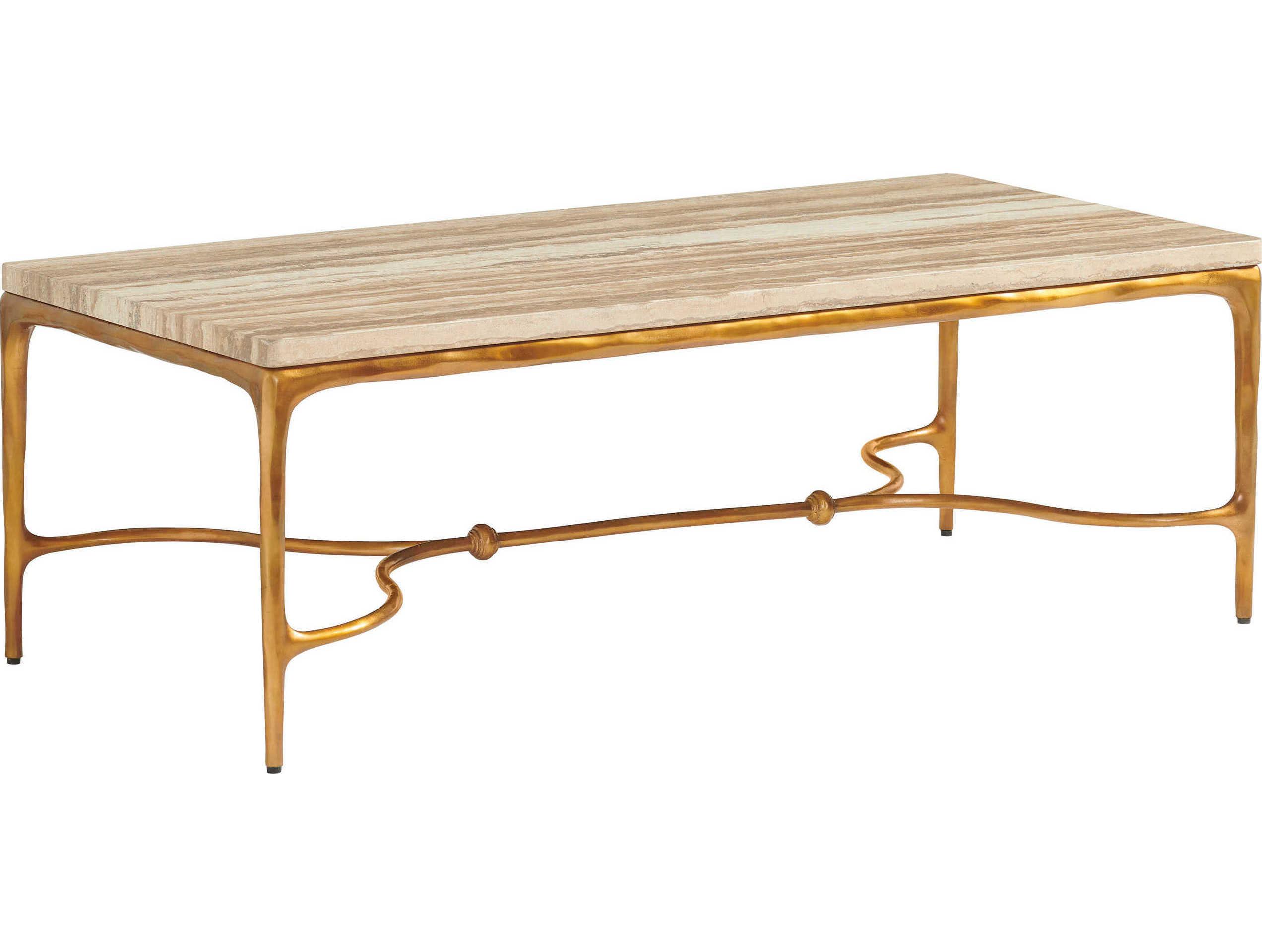 Lexington Silverado Rectangular Stone Brwon Travertine Brass Coffee Table