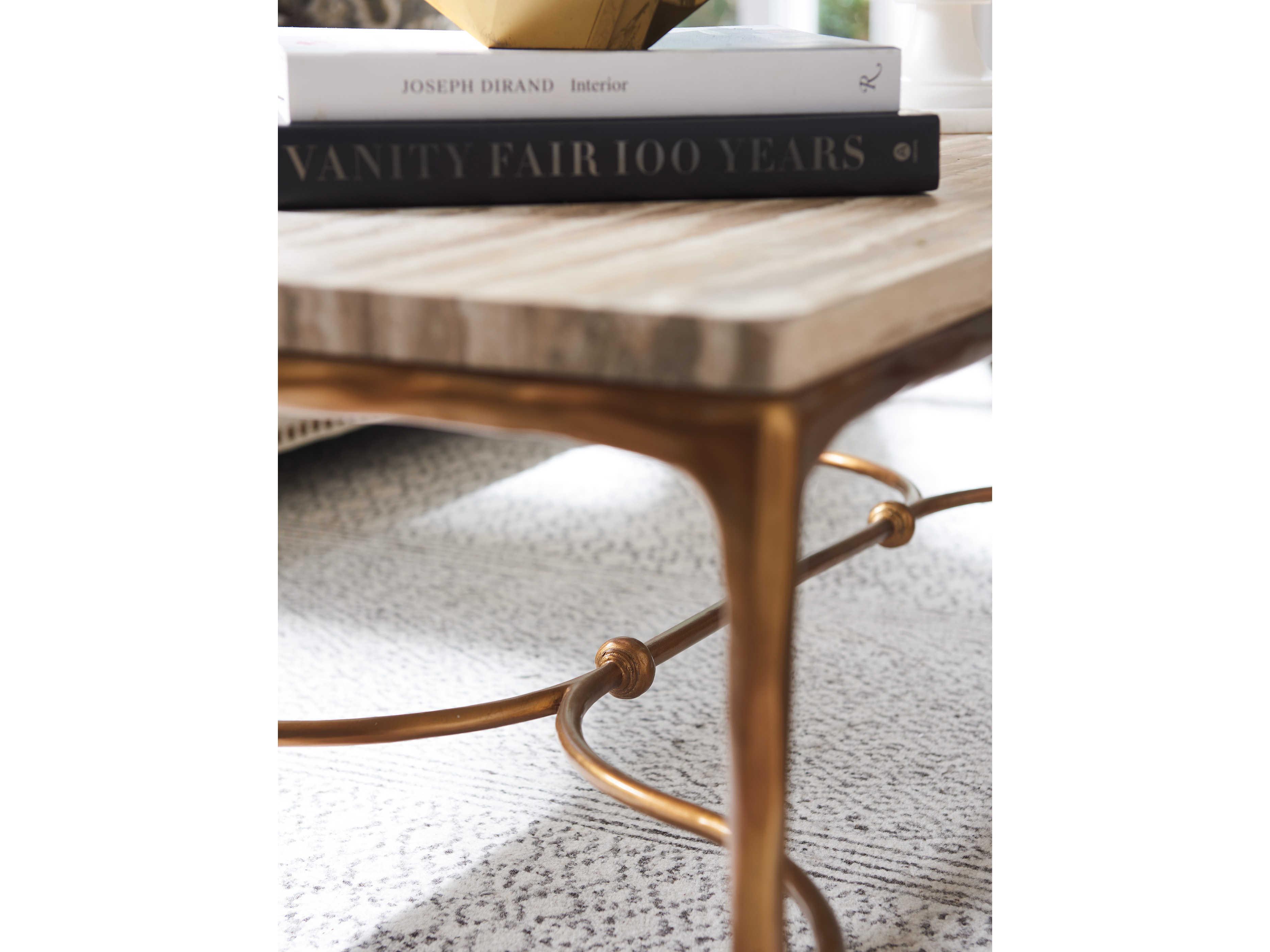 Lexington Silverado Rectangular Stone Brwon Travertine Brass Coffee Table