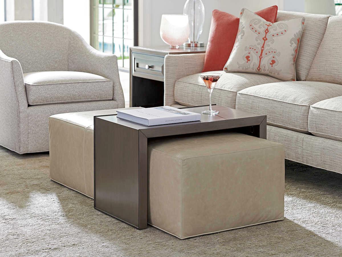Lexington Ariana Beige Leather Ottoman