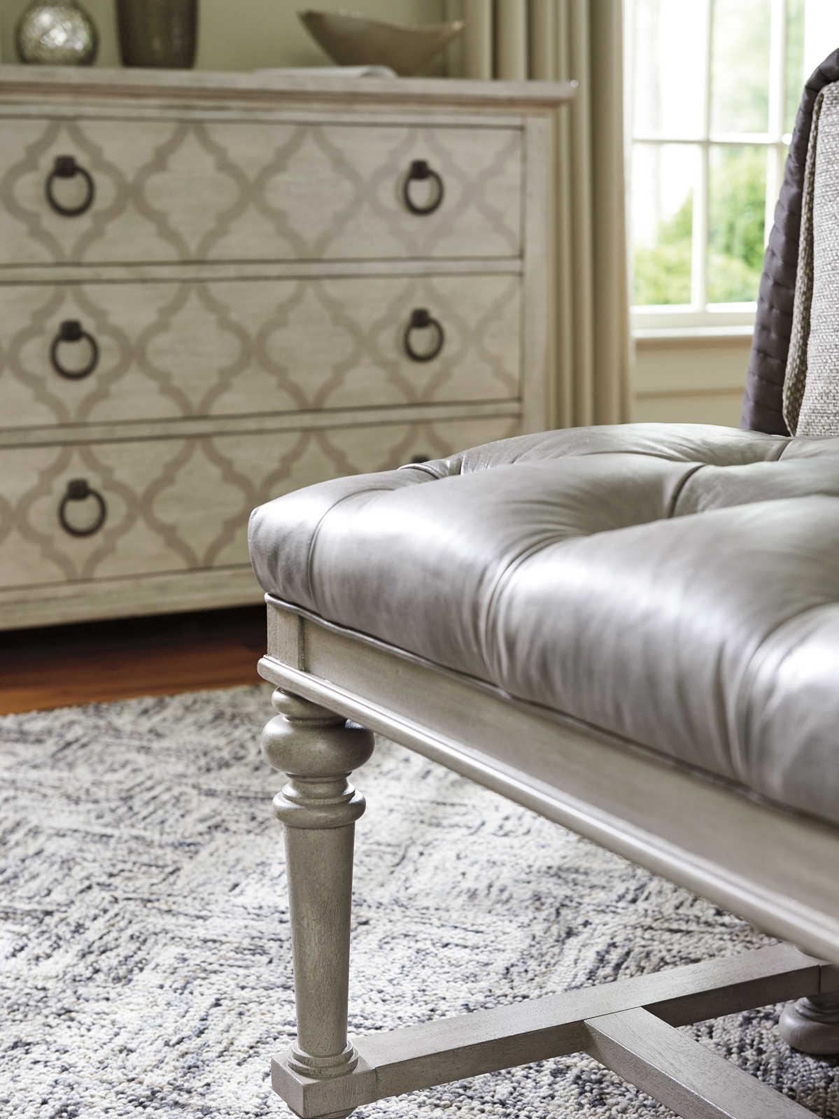 Lexington Oyster Bay Gray Leather Accent Bench