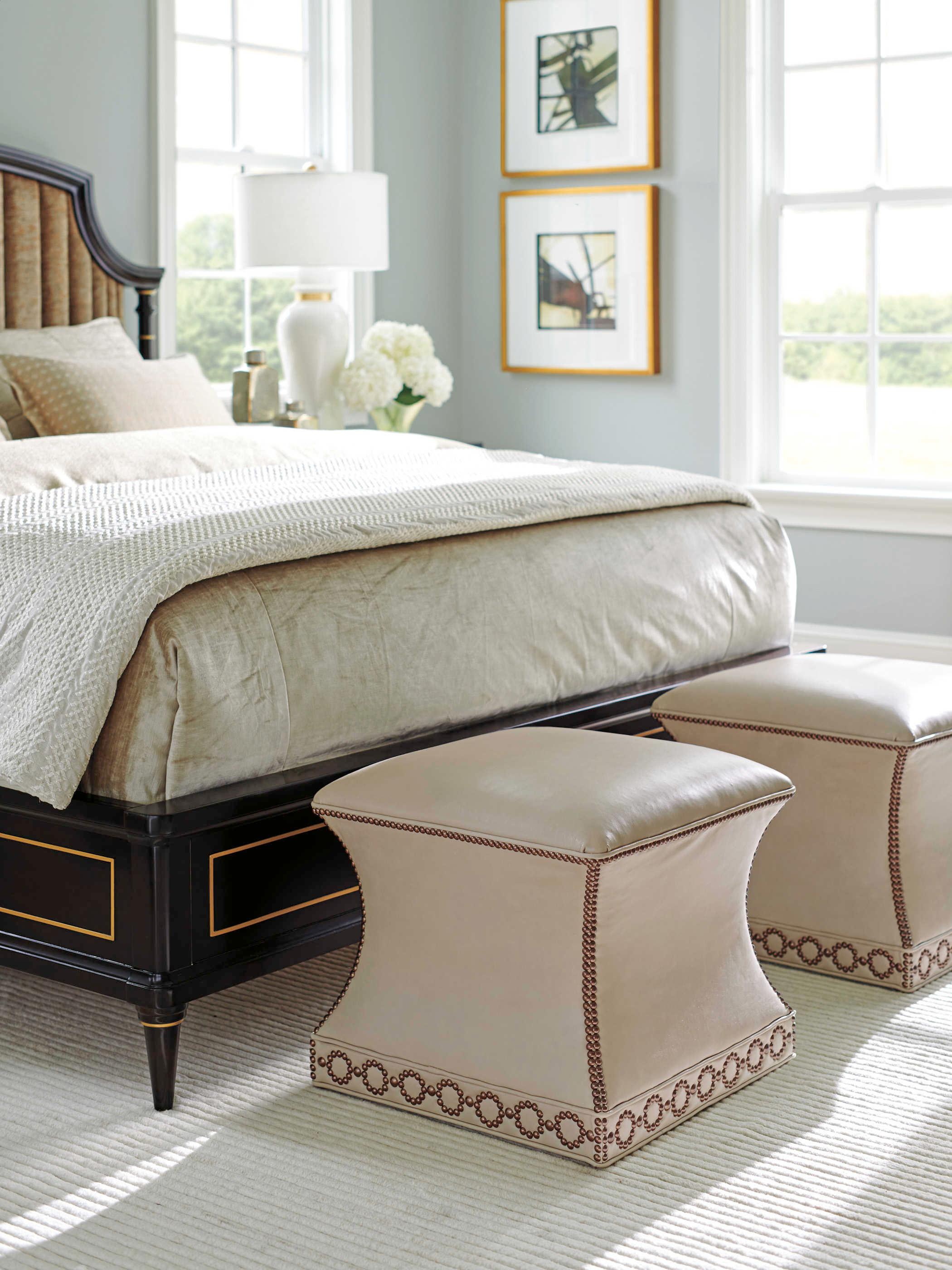 Lexington Carlyle Beige Leather Ottoman
