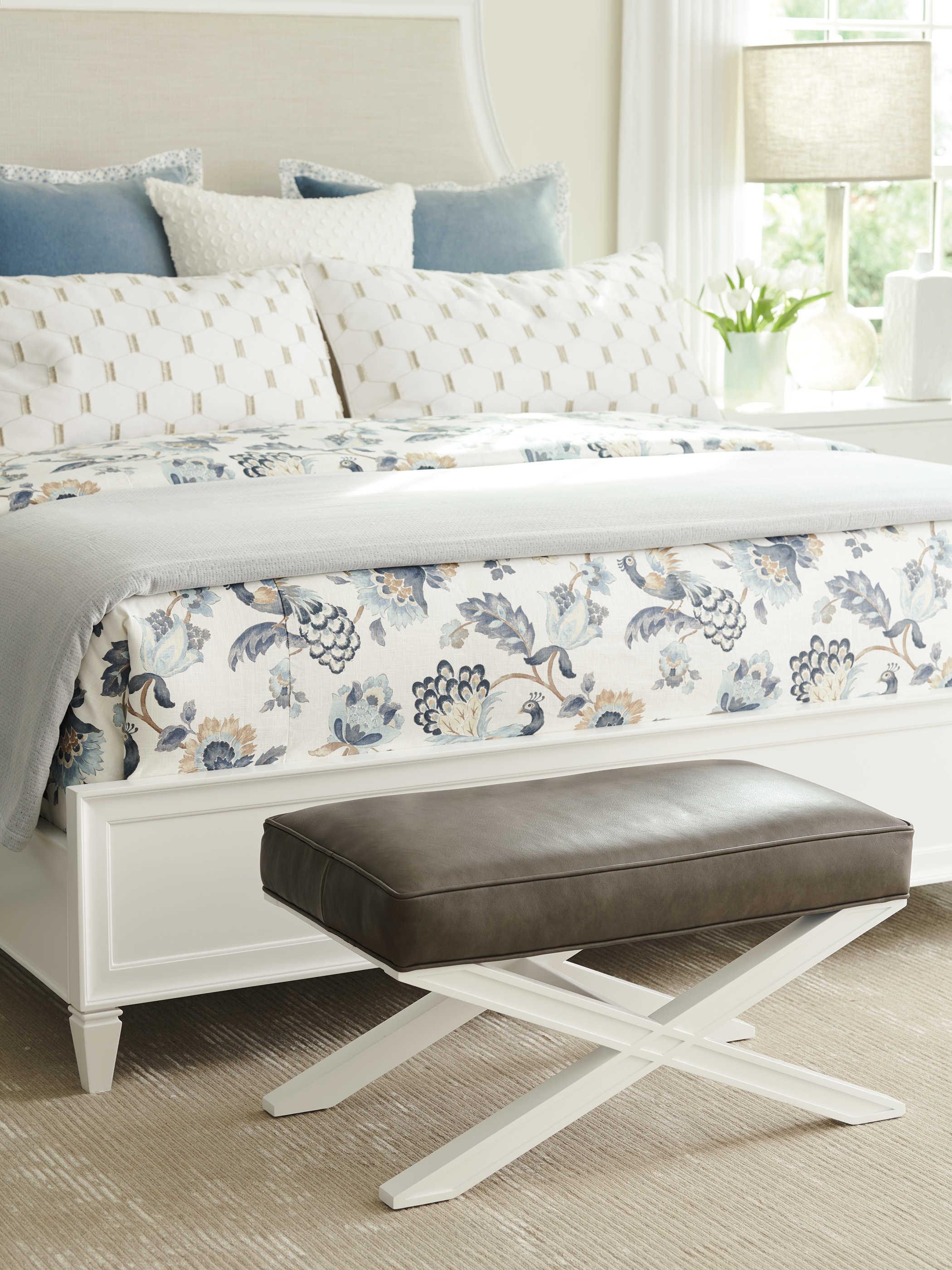 Lexington Avondale White Leather Ottoman