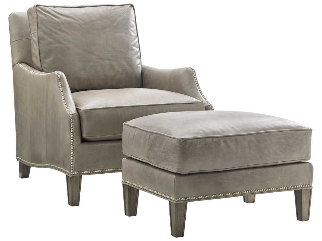 Lexington Kensington Place Misty Gray Leather Ottoman