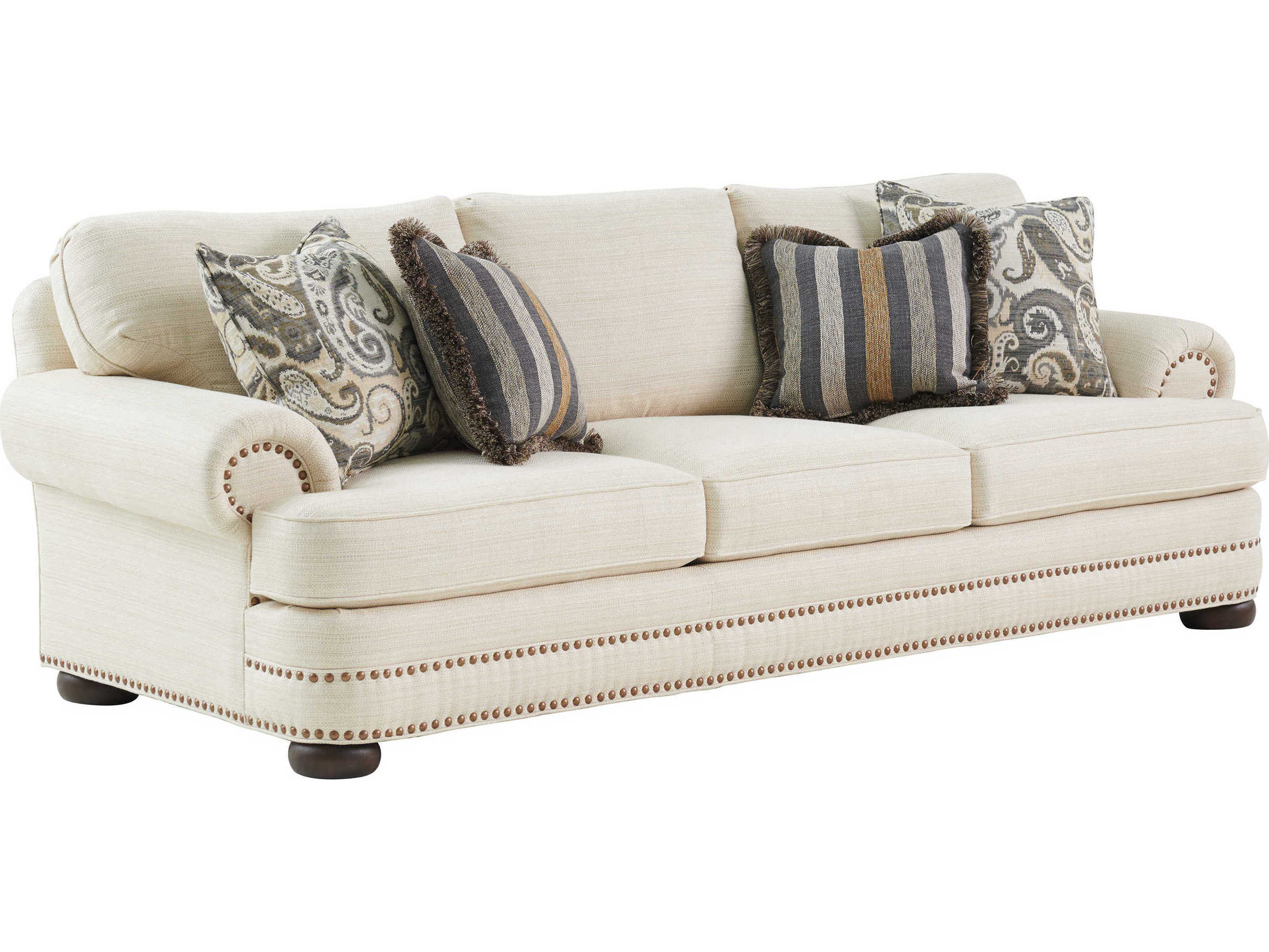 Lexington Silverado Walnut Cream Upholstered Sofa