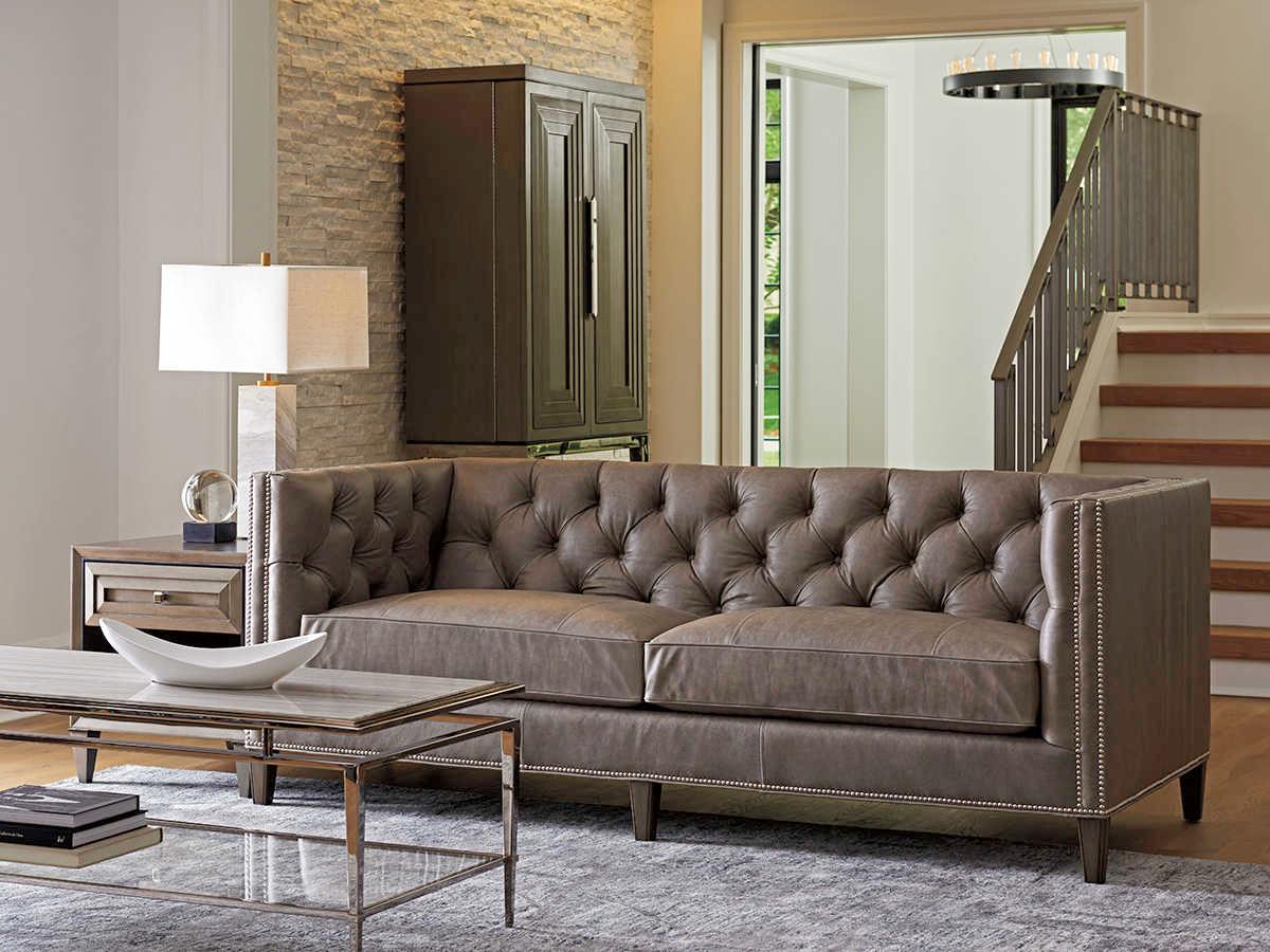 Lexington Ariana Misty Gray Brown Leather Sofa