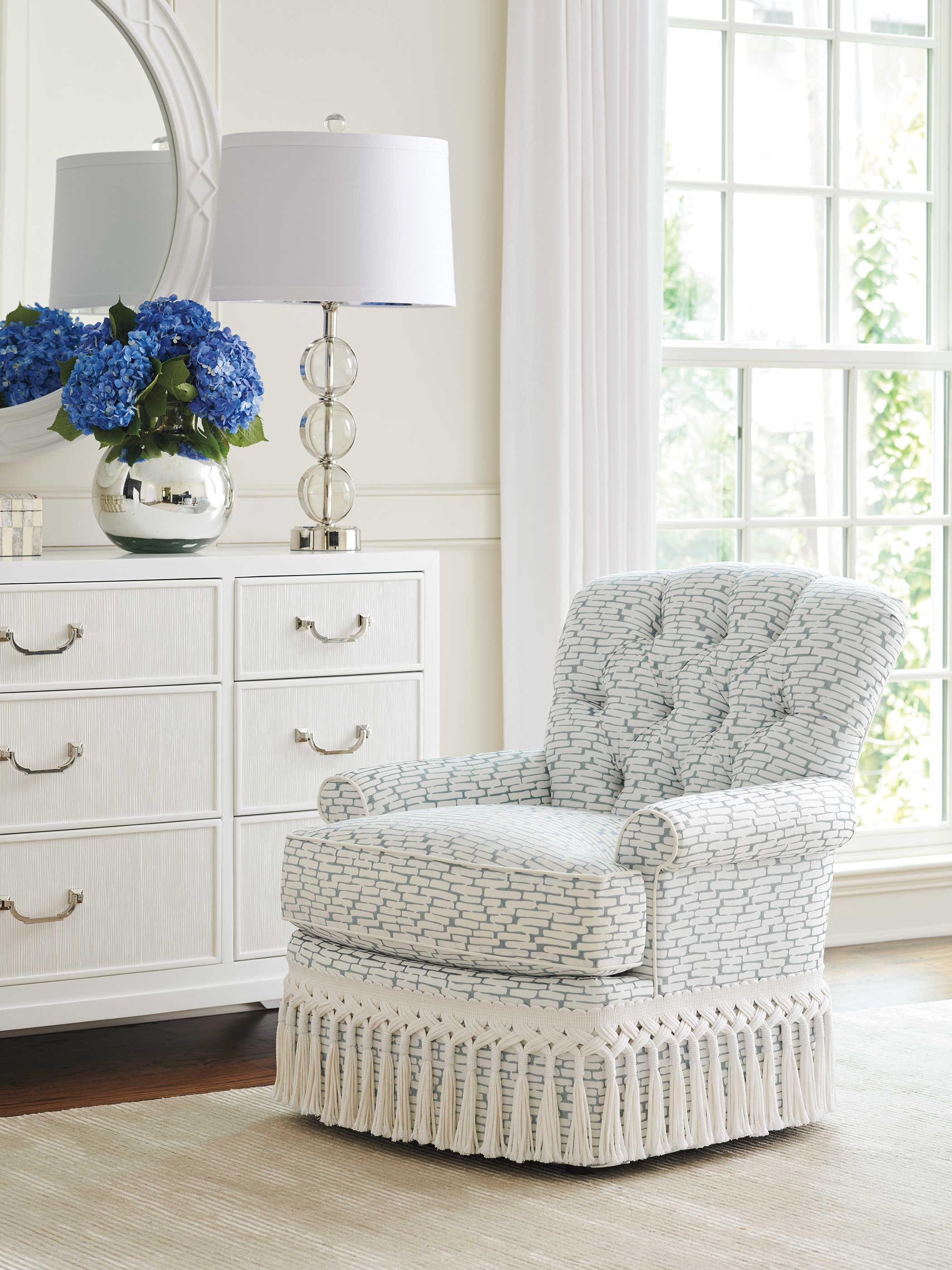 Lexington Avondale Swivel White Fabric Accent Chair