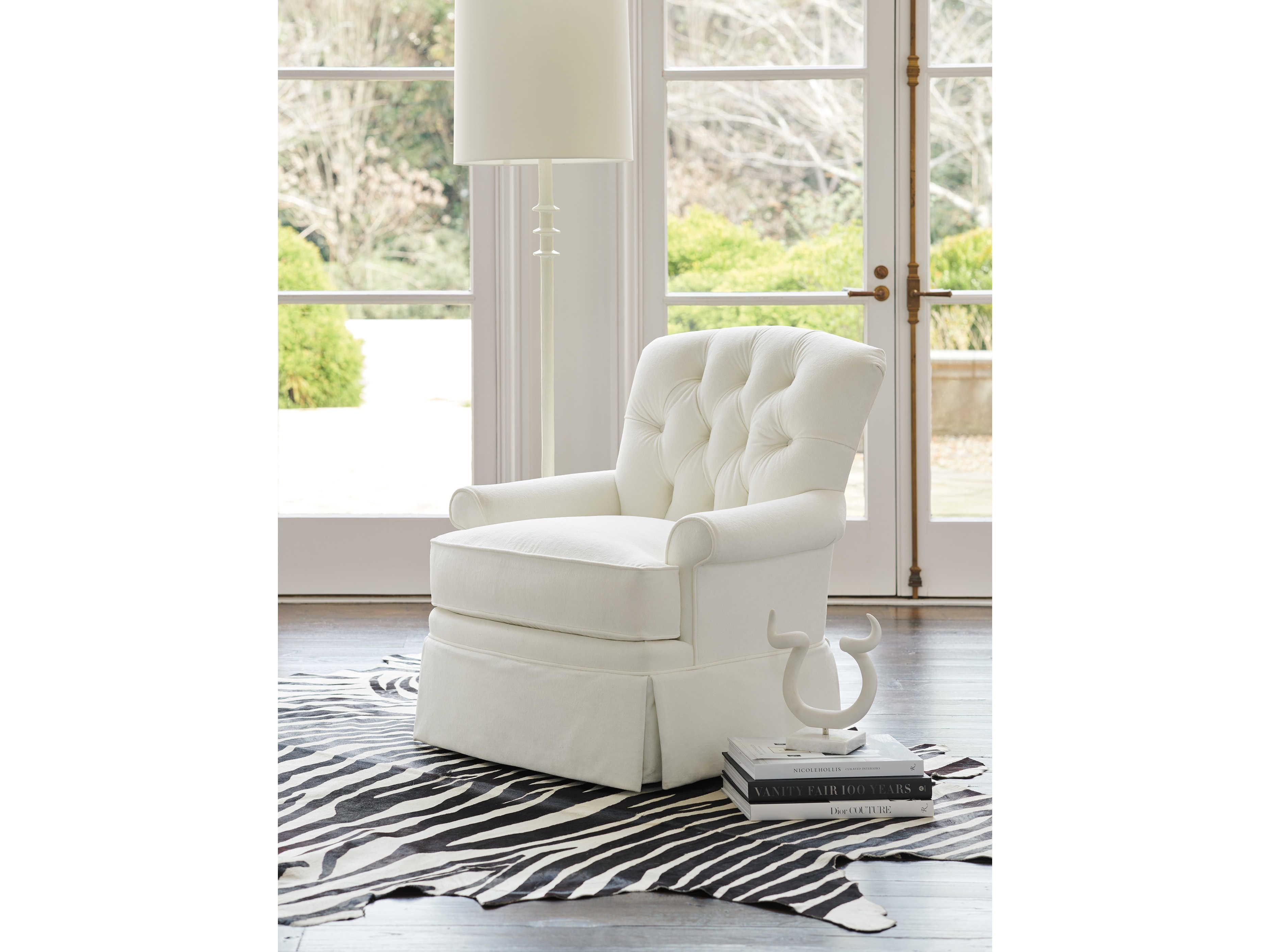 Lexington Silverado Swivel White Fabric Tufted Accent Chair