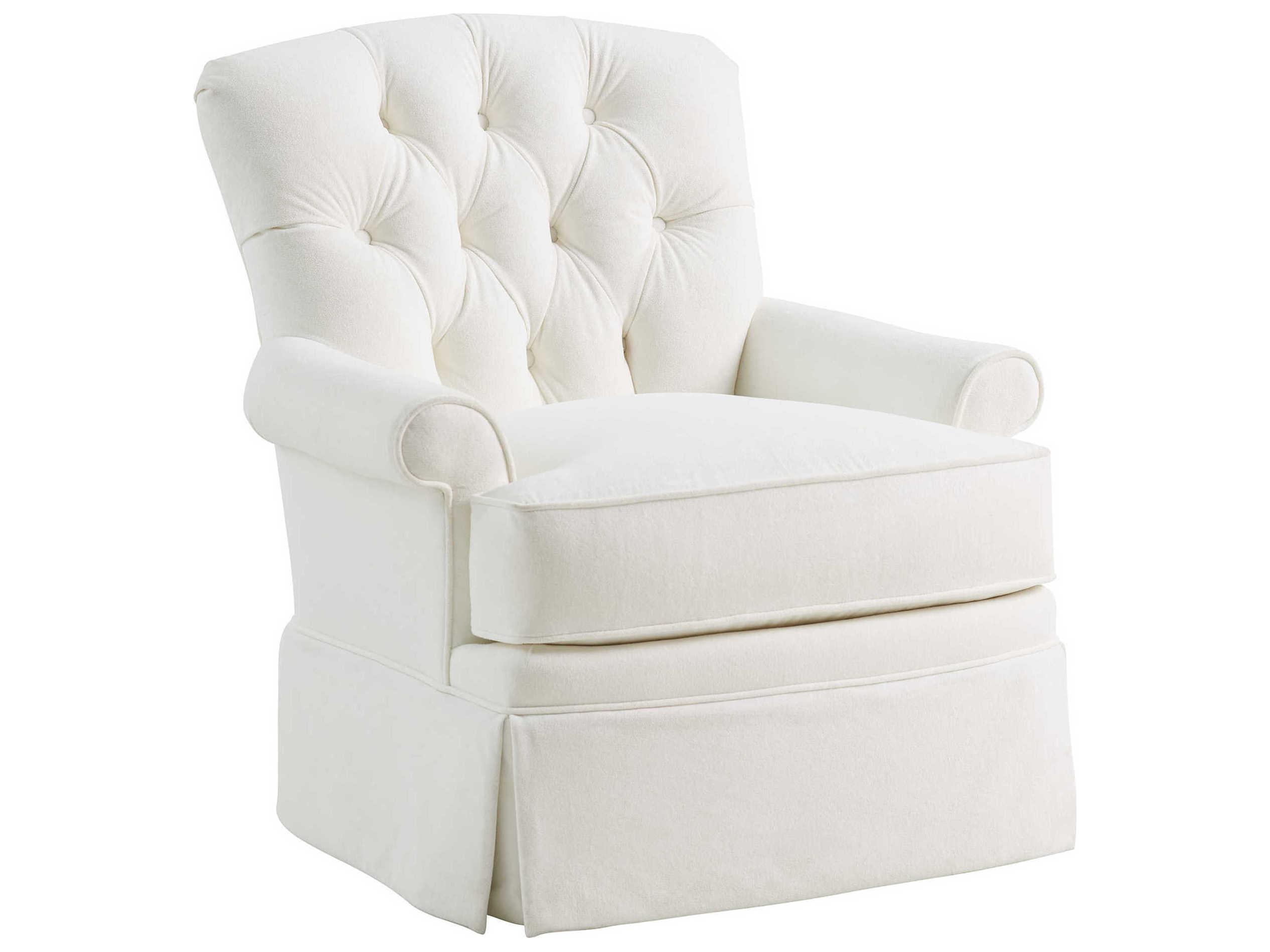 Lexington Silverado Swivel White Fabric Tufted Accent Chair