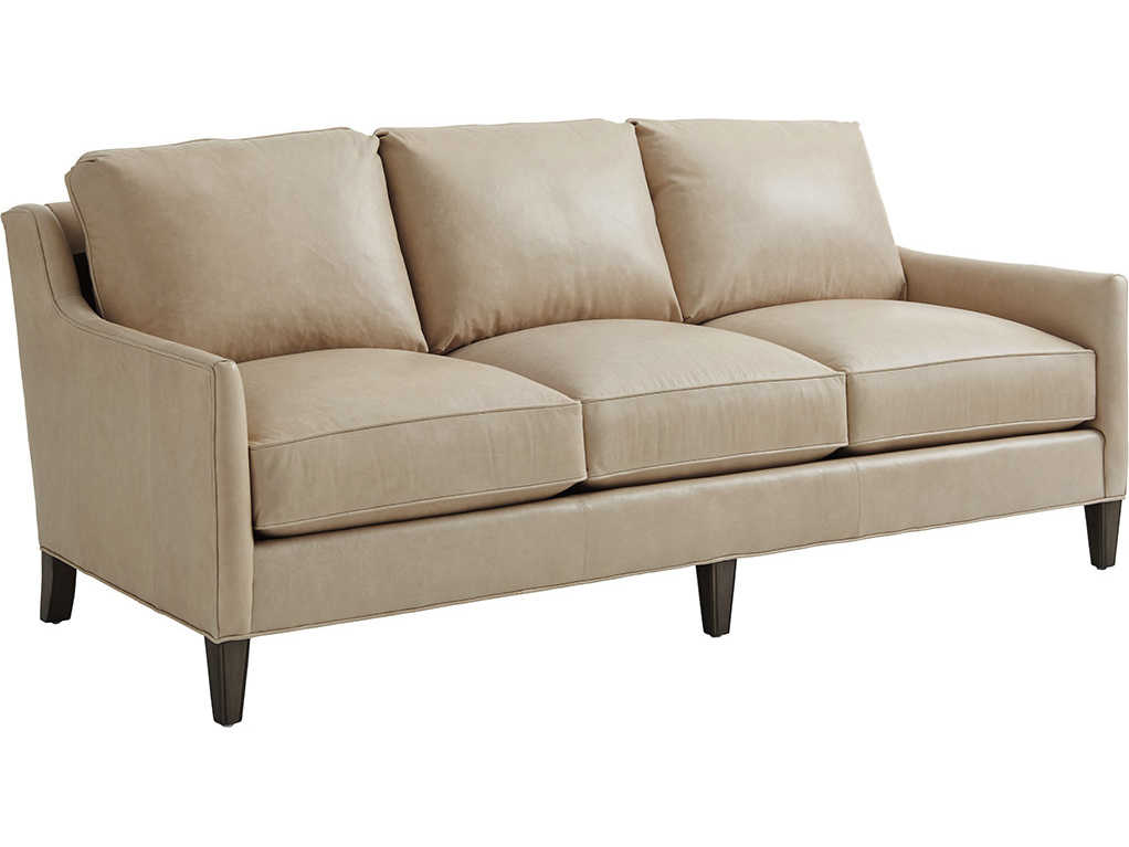 Lexington Ariana Misty Gray Beige Leather Sofa