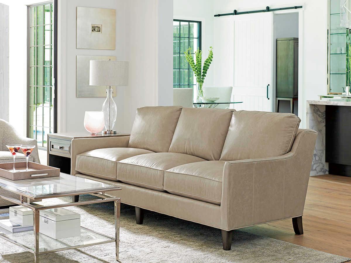 Lexington Ariana Misty Gray Beige Leather Sofa
