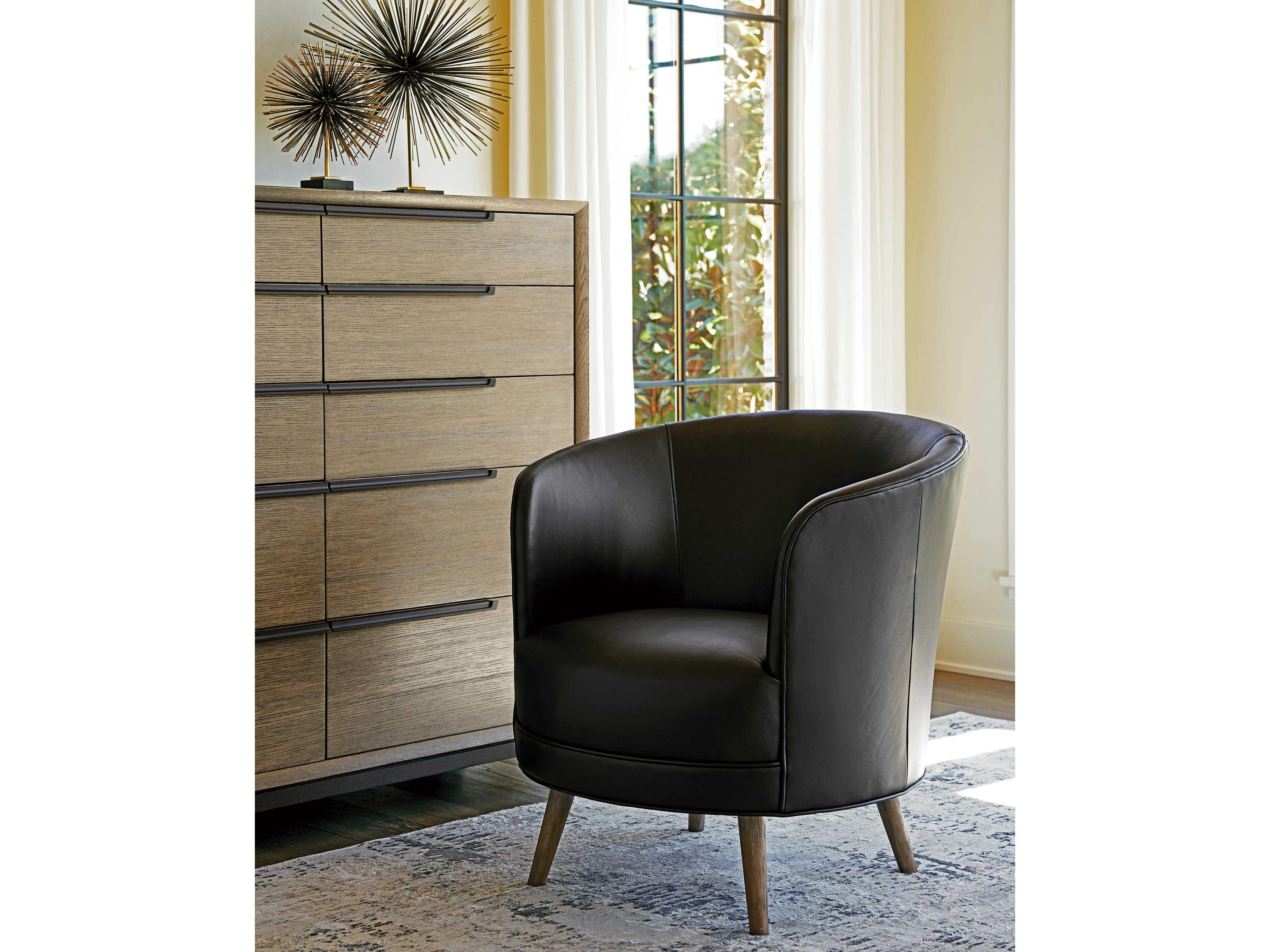 Lexington Zanzibar Swivel Black Leather Accent Chair