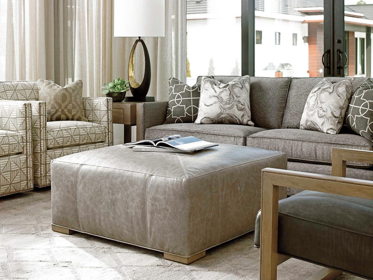 Lexington Shadow Play Gray Leather Ottoman
