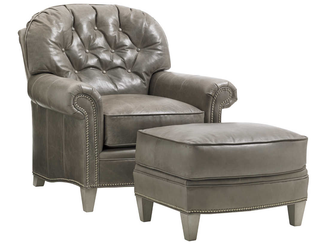 Lexington Oyster Bay Millstone Gray Leather Ottoman