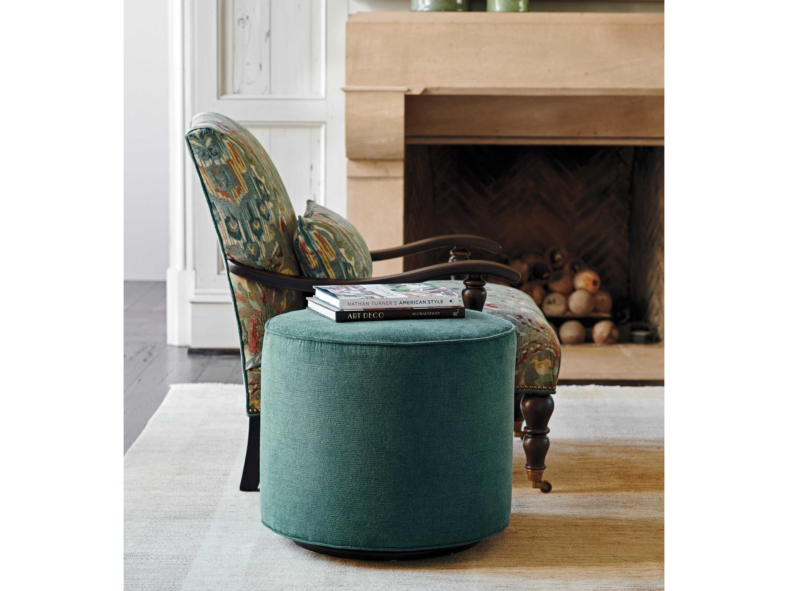 Lexington Silverado Walnut Green Upholstered Ottoman