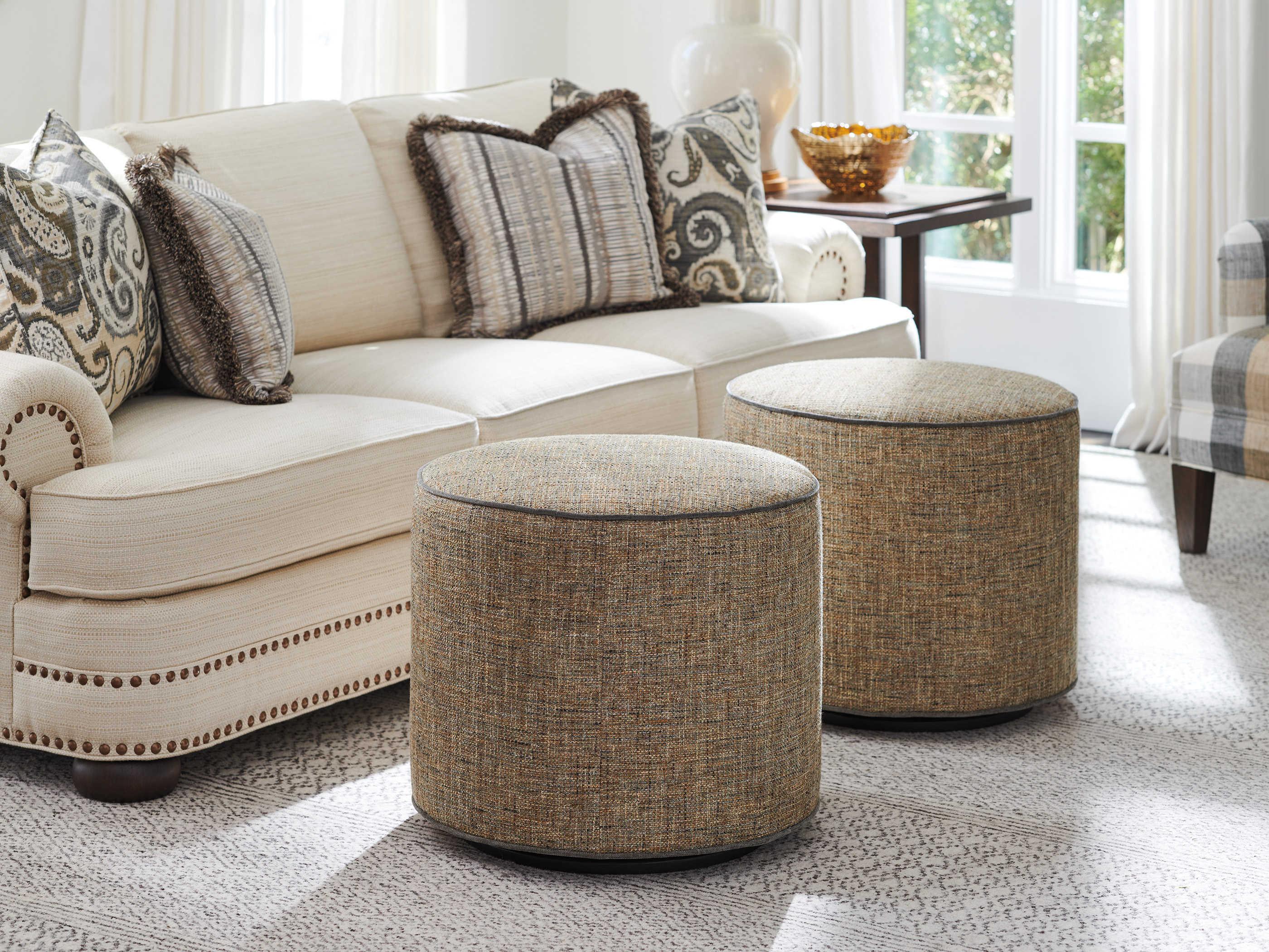 Lexington Silverado Walnut Tan Upholstered Ottoman