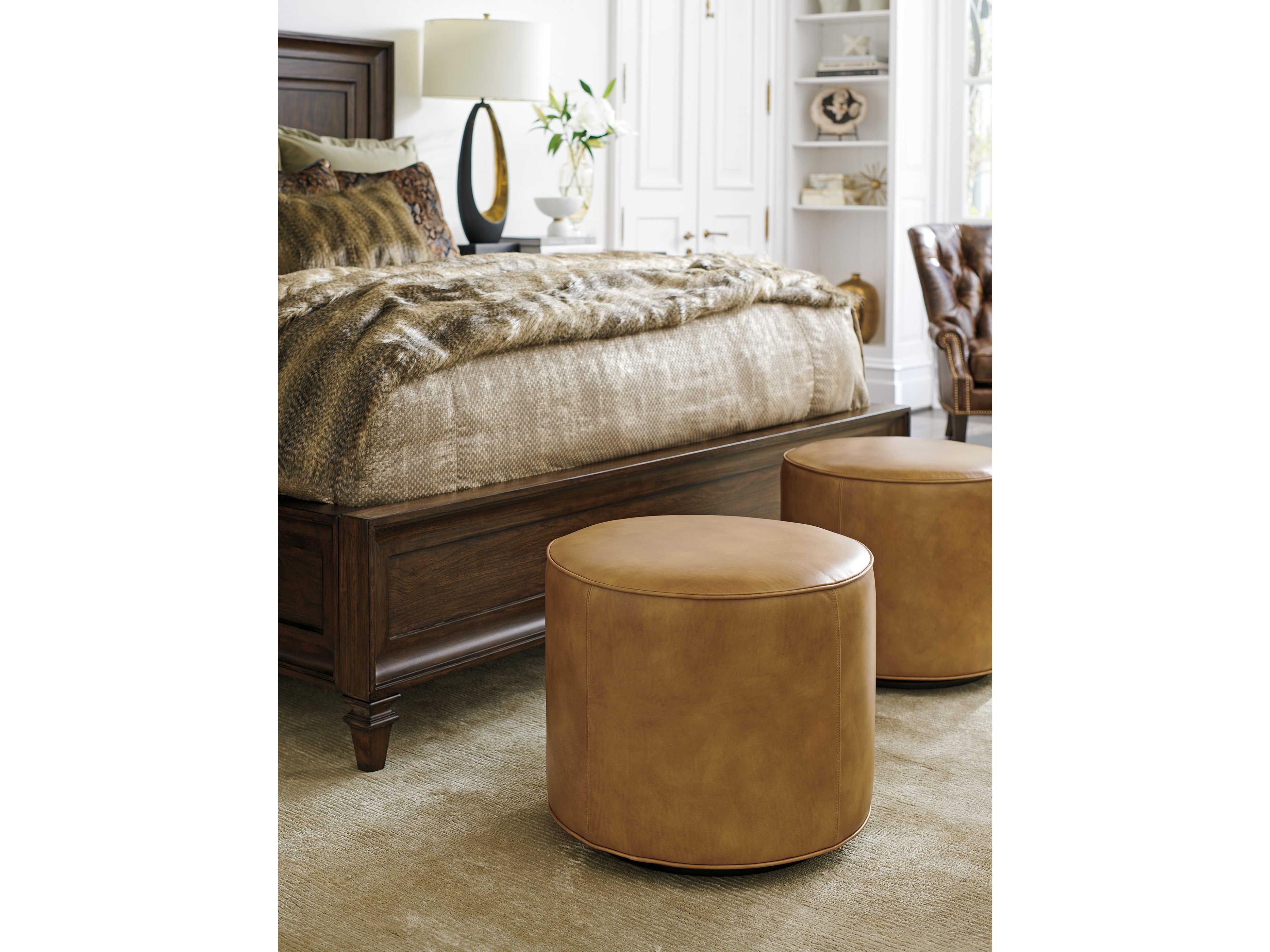 Lexington Silverado Walnut Tan Leather Ottoman