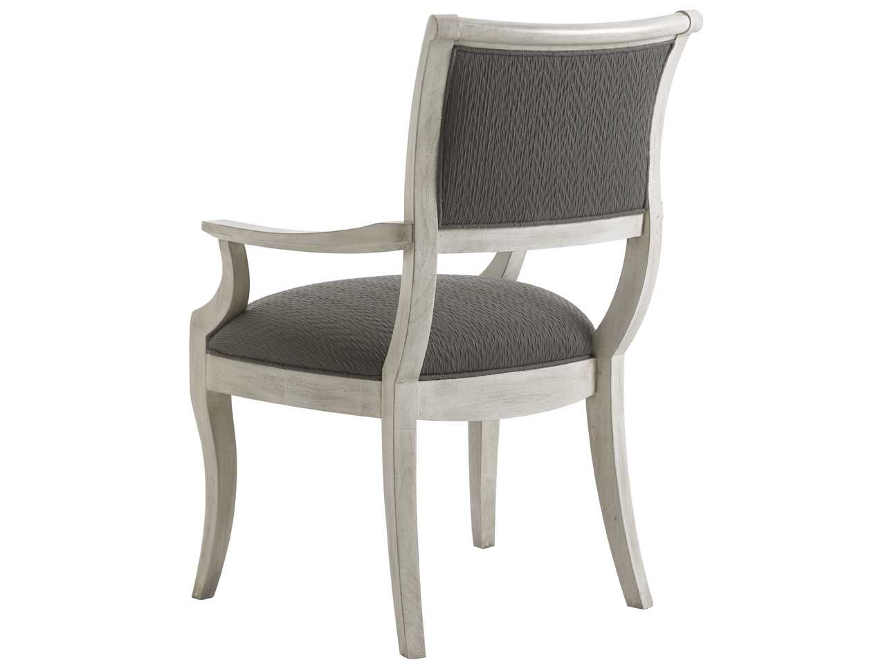 Lexington Oyster Bay Solid Wood Gray Upholstered Arm Dining Chair