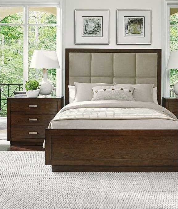 Lexington Laurel Canyon Beige Solid Wood Upholstered Queen Panel Bed