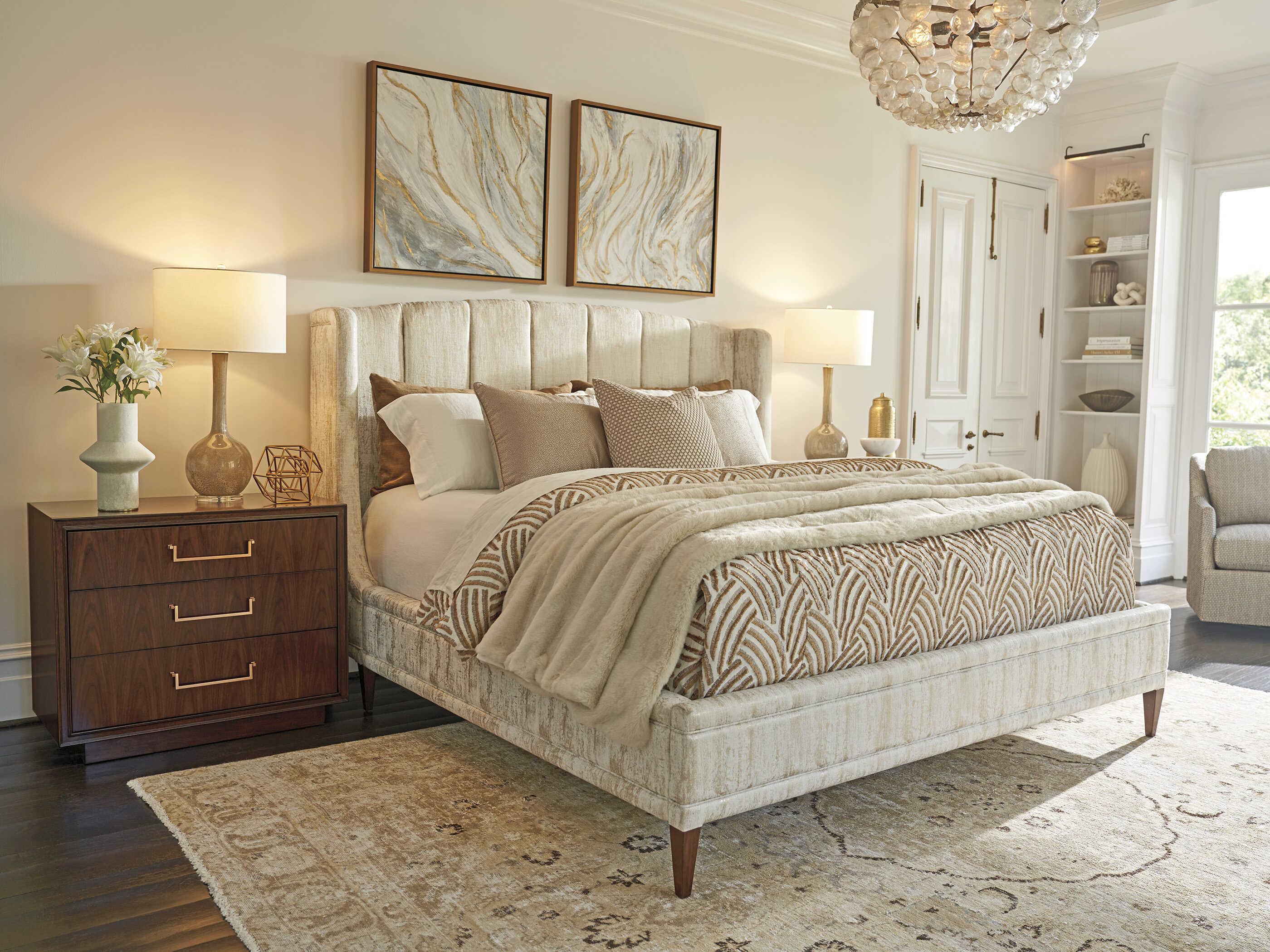 Lexington Rendezvous Savoy Beige Upholstered King Panel Bed 