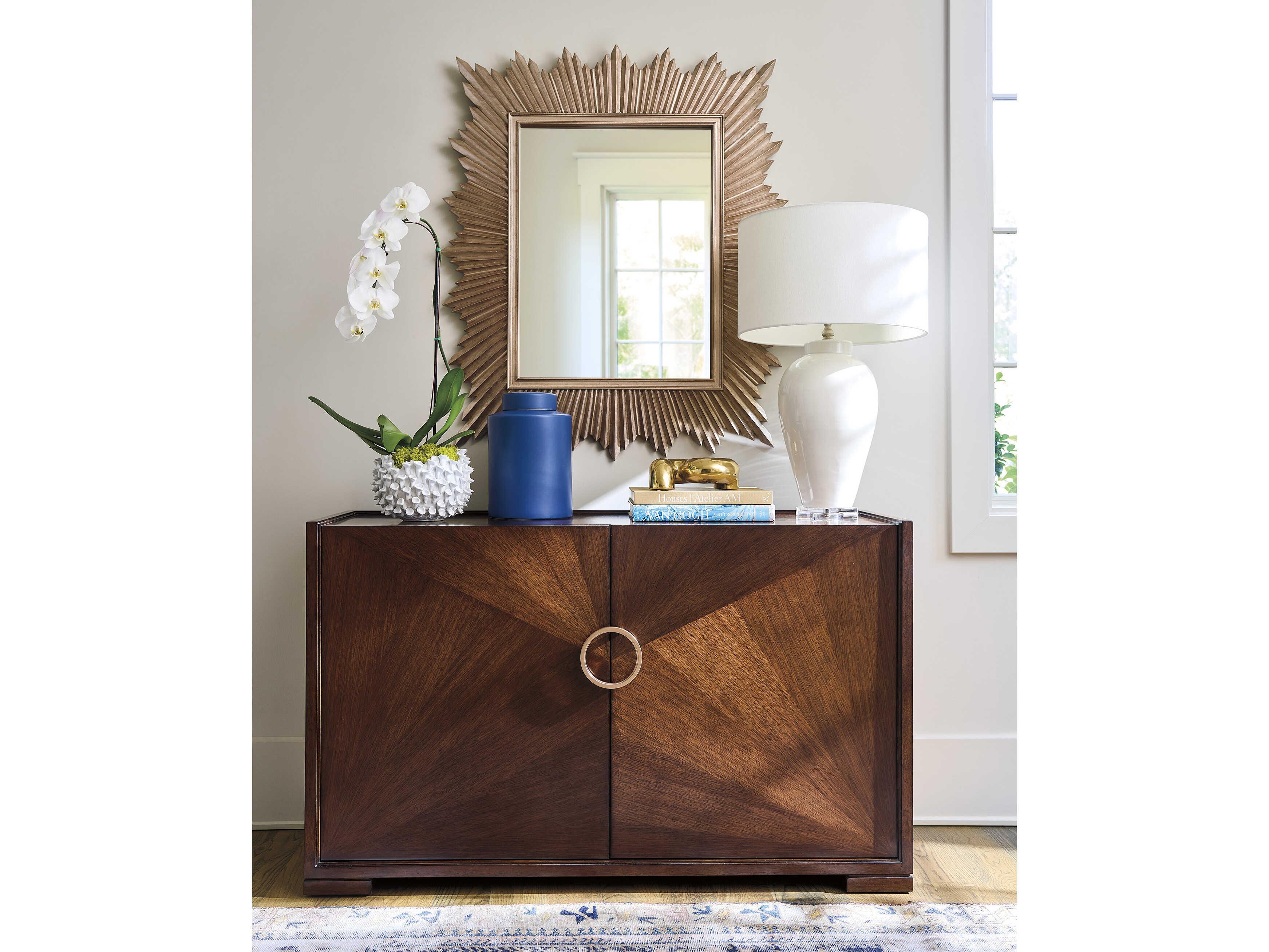 Lexington Rendezvous Brown Walnut Wood Accent Chest & Mirror Set