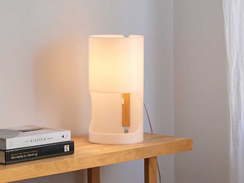 Luxcambra Cilindre Ash Wood White Opal Methacrylate Table Lamp