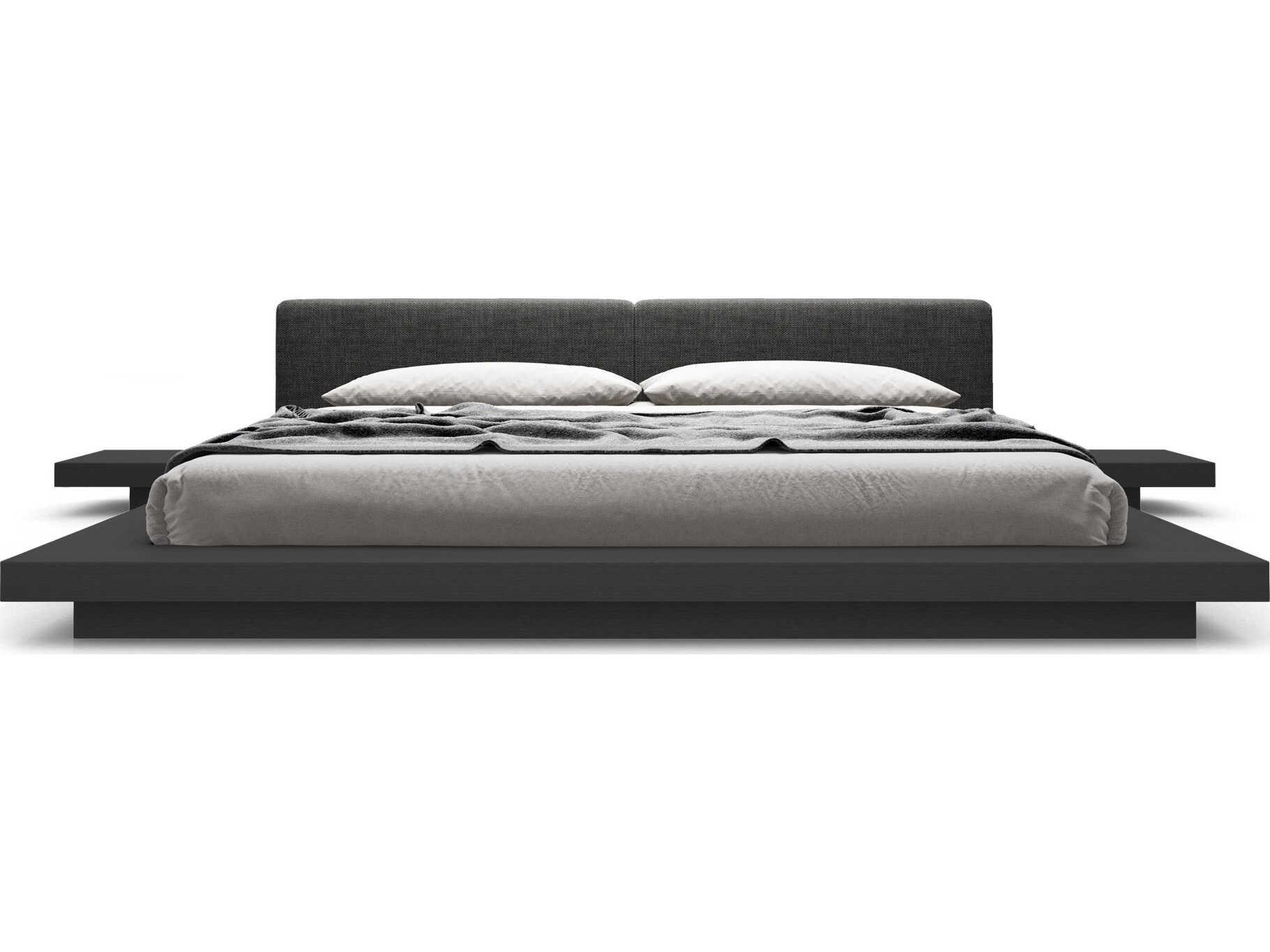 Luxcor Modluxe Akanji King Bed in Soft Carbon Fabric and Wenge