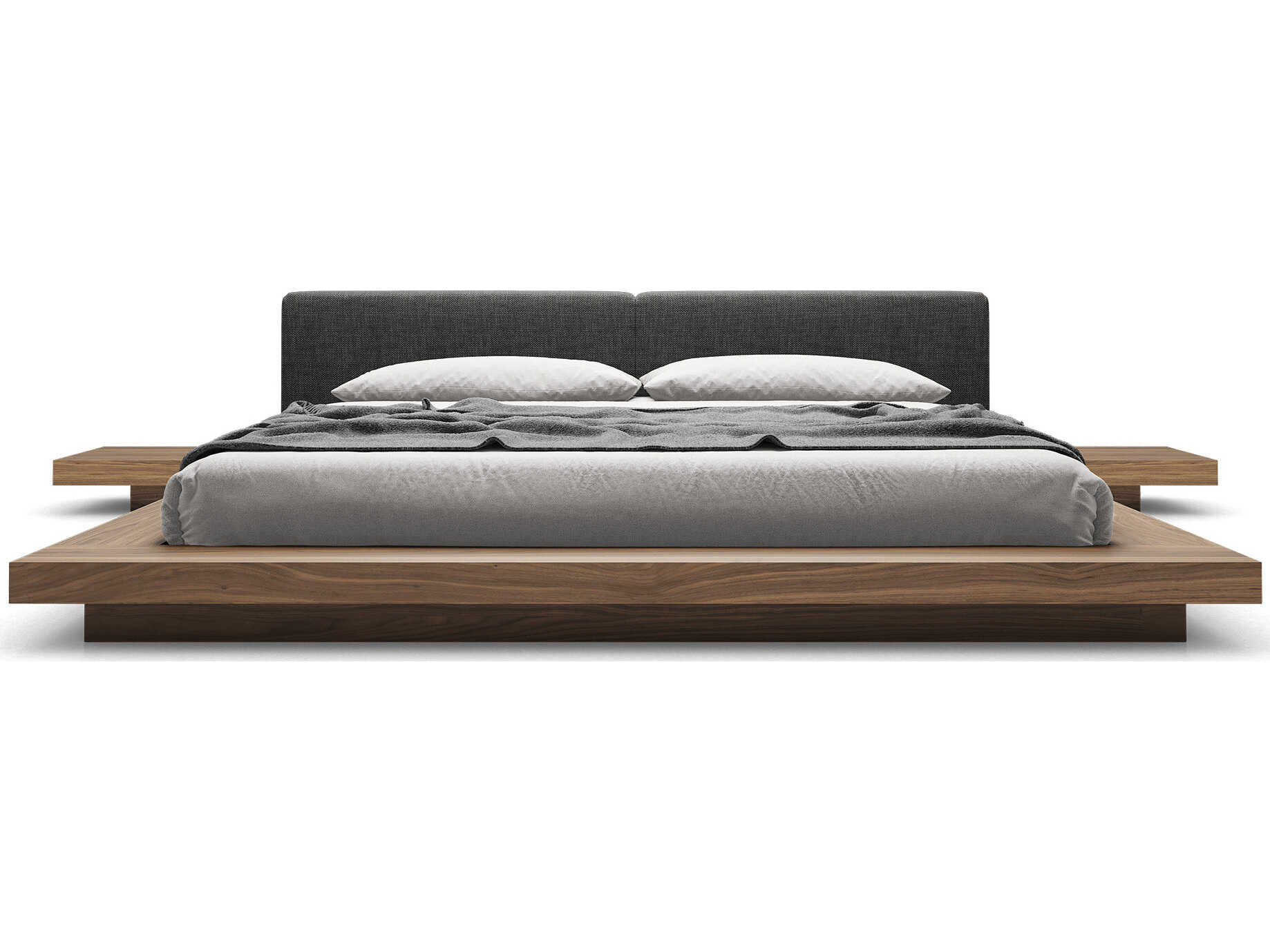 Luxcor Modluxe Akanji Bed Soft Carbon Fabric and Walnut / Queen