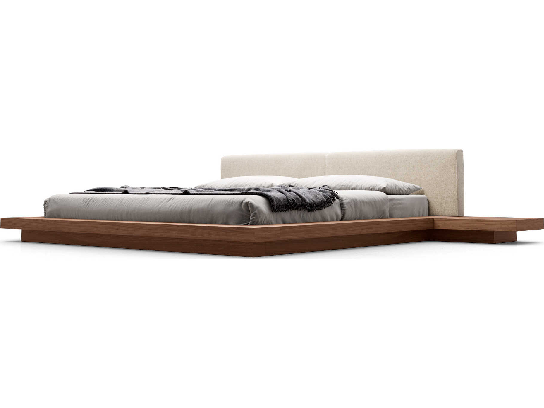 Luxcor Modluxe Akanji Queen Bed in Ecru Fabric and Walnut