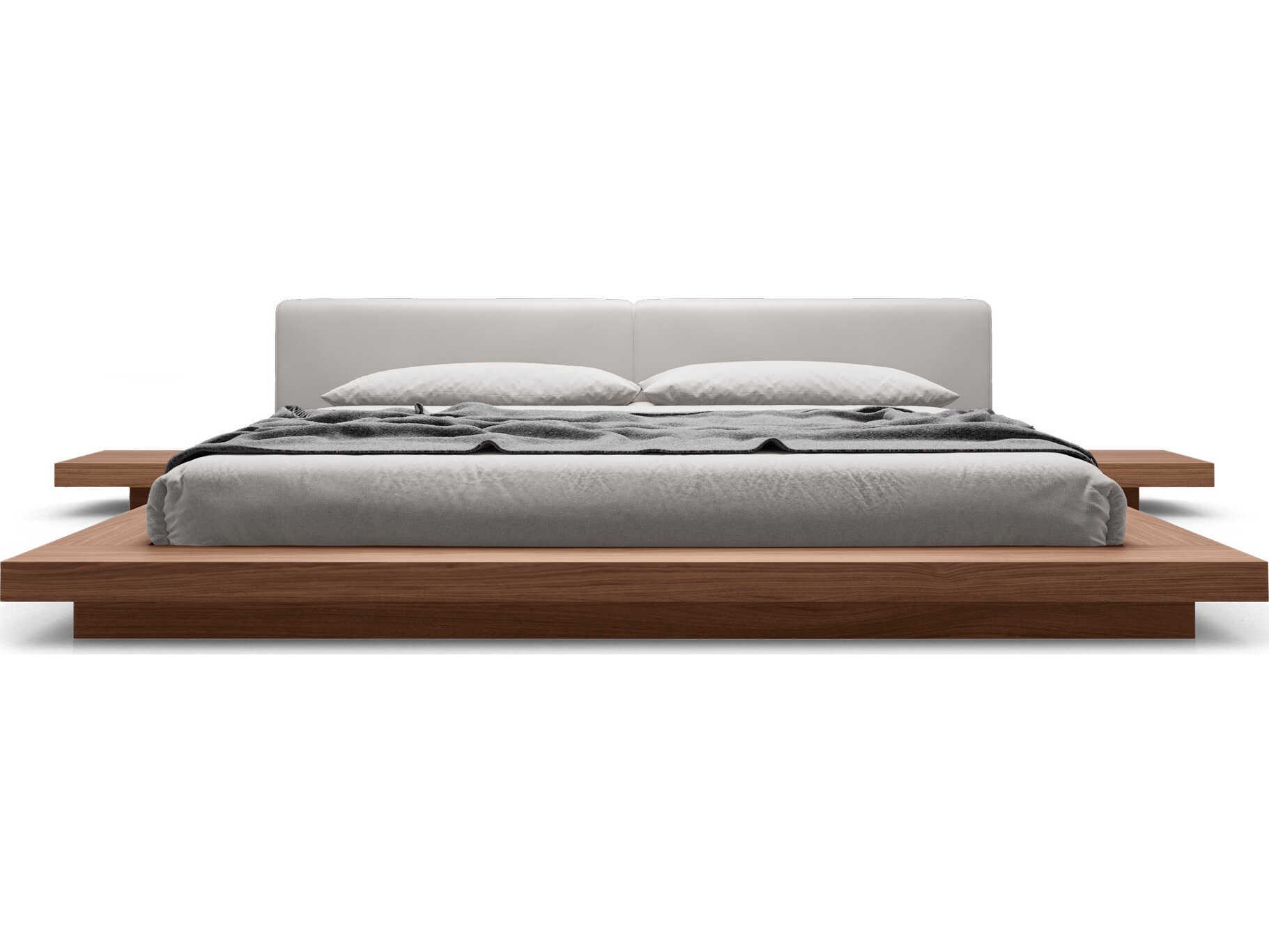 Luxcor Modluxe Akanji Queen Bed in Pearl Gray Eco Leather and Walnut