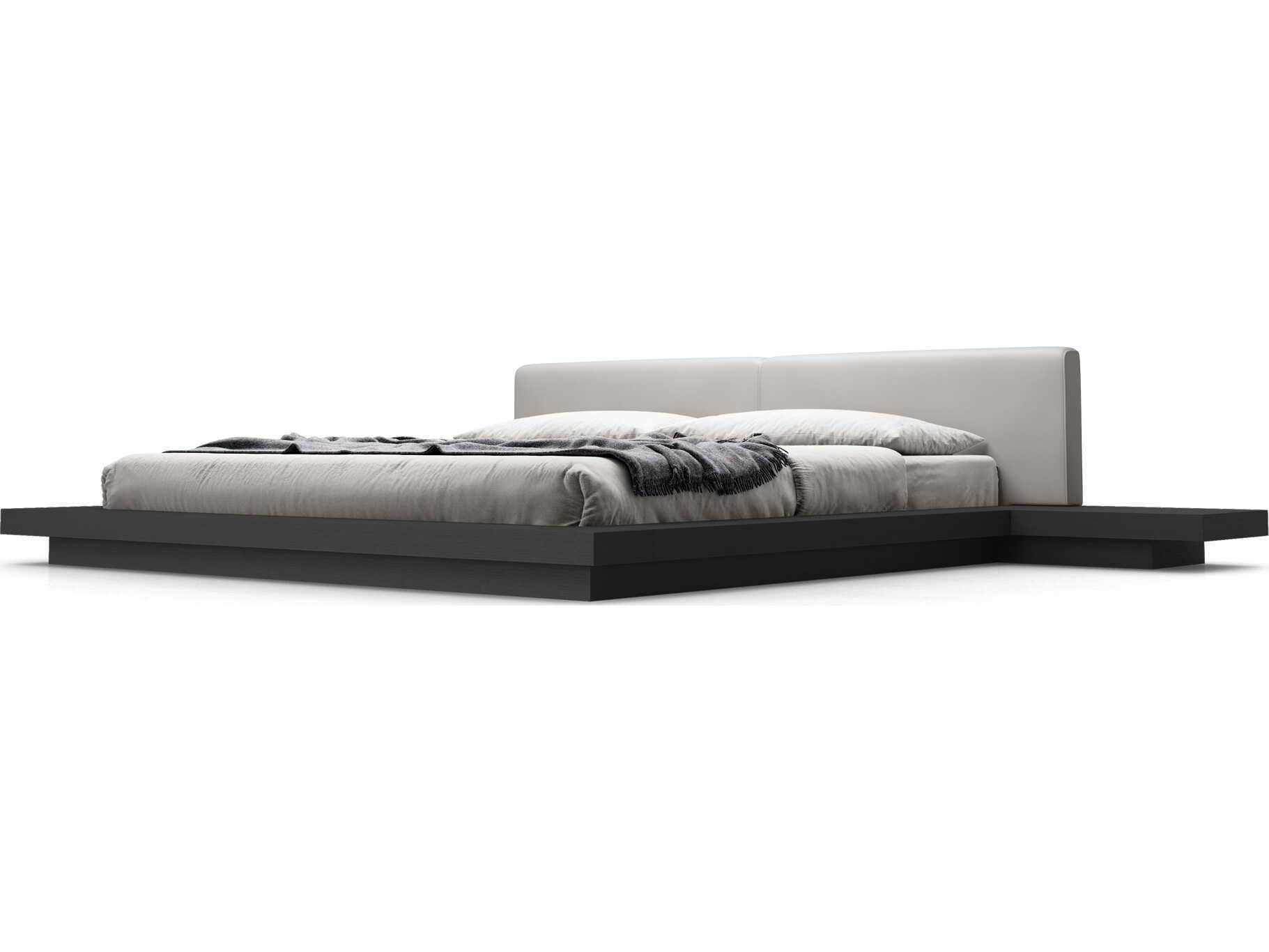 Luxcor Modluxe Akanji Queen Bed in Pearl Gray Eco Leather and Wenge