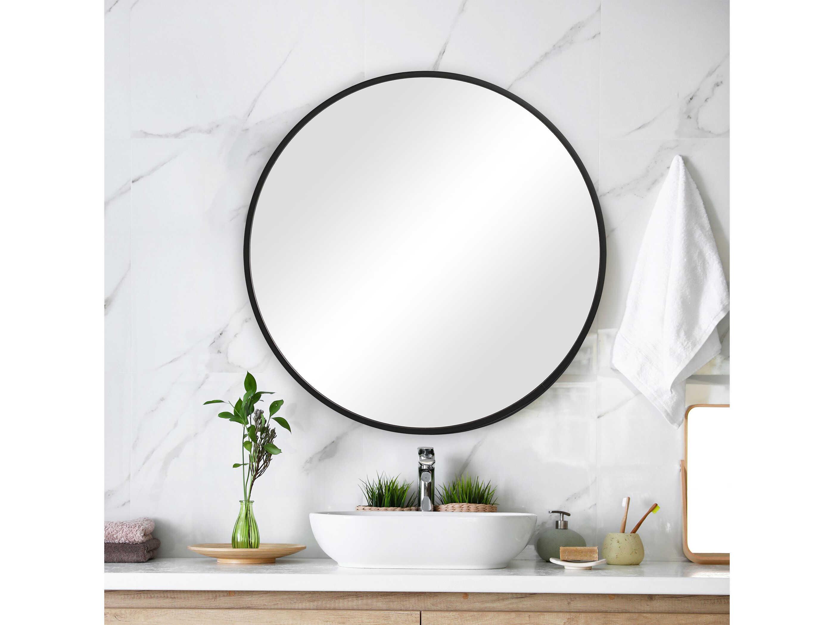 Luxecor Illumination Matte Black Round Wall Mirror