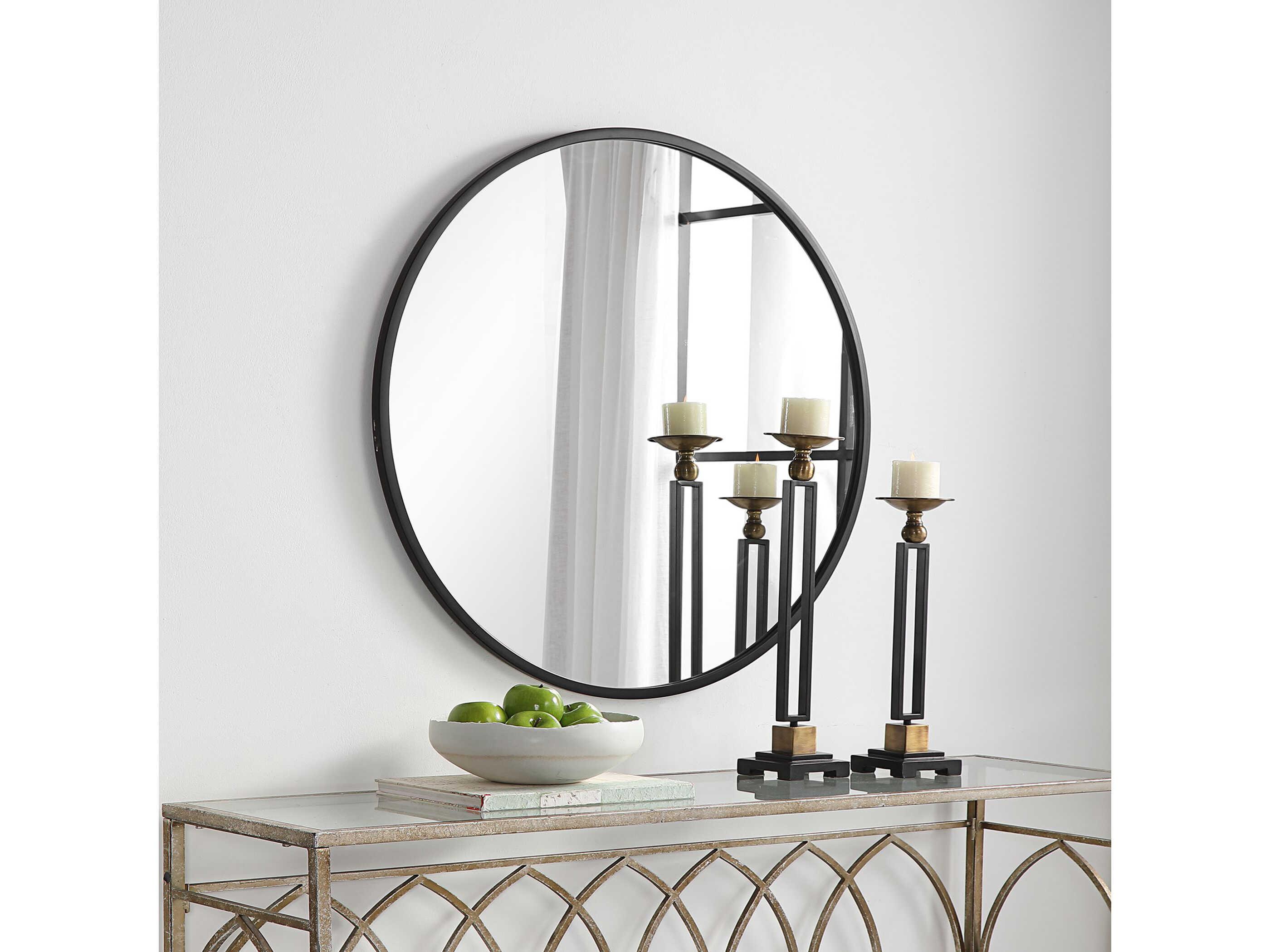 Luxecor Illumination Matte Black Round Wall Mirror