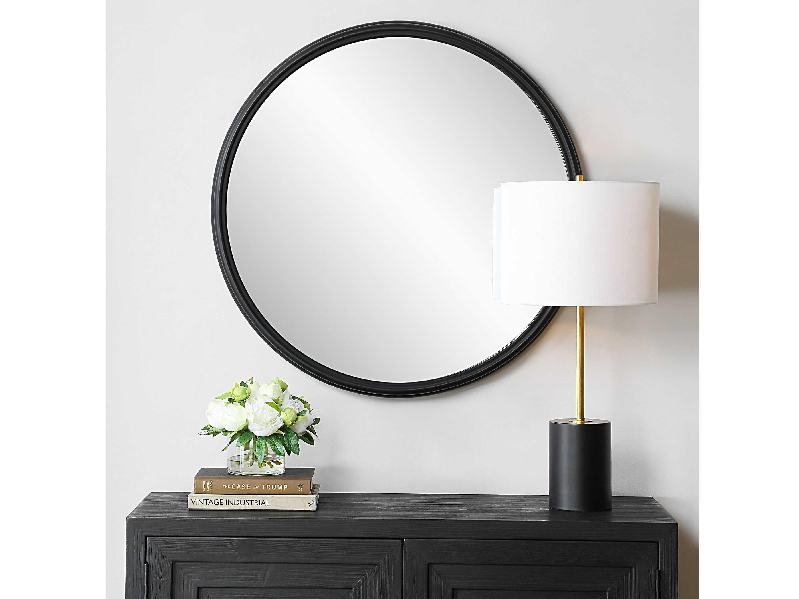 Luxecor Illumination Matte Black Round Wall Mirror