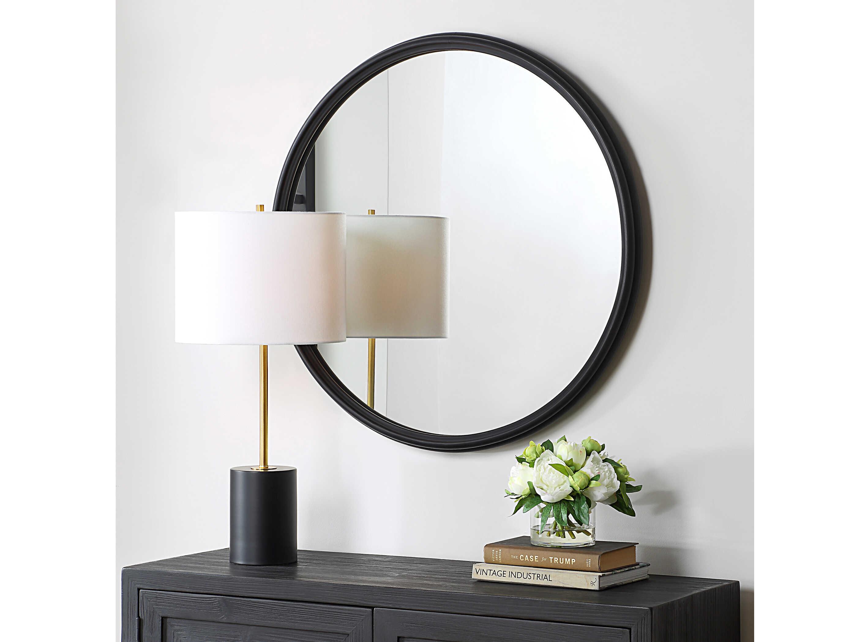 Luxecor Illumination Matte Black Round Wall Mirror