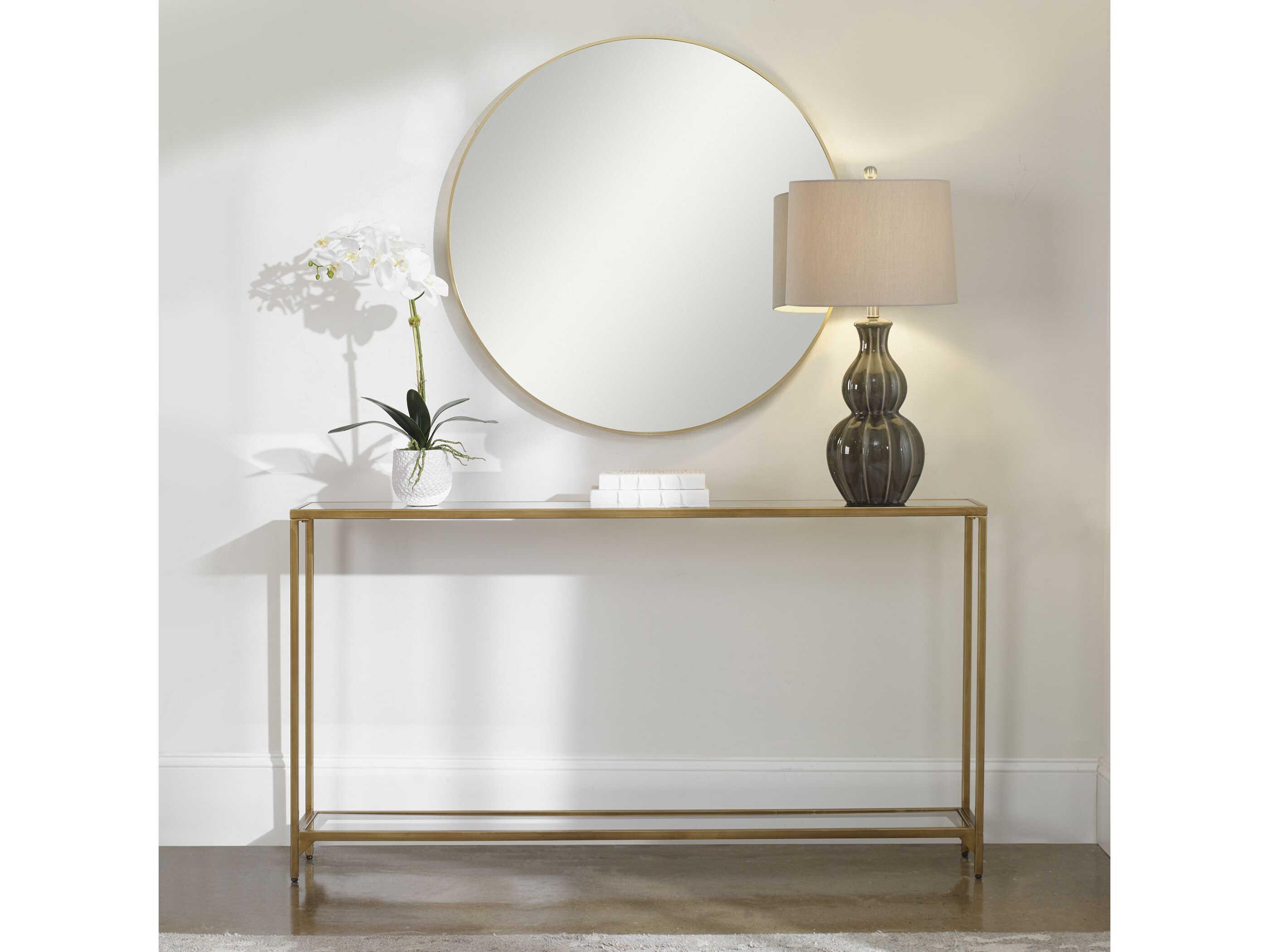 Luxecor Illumination Rectangular Mirror Warm Gold Console Table