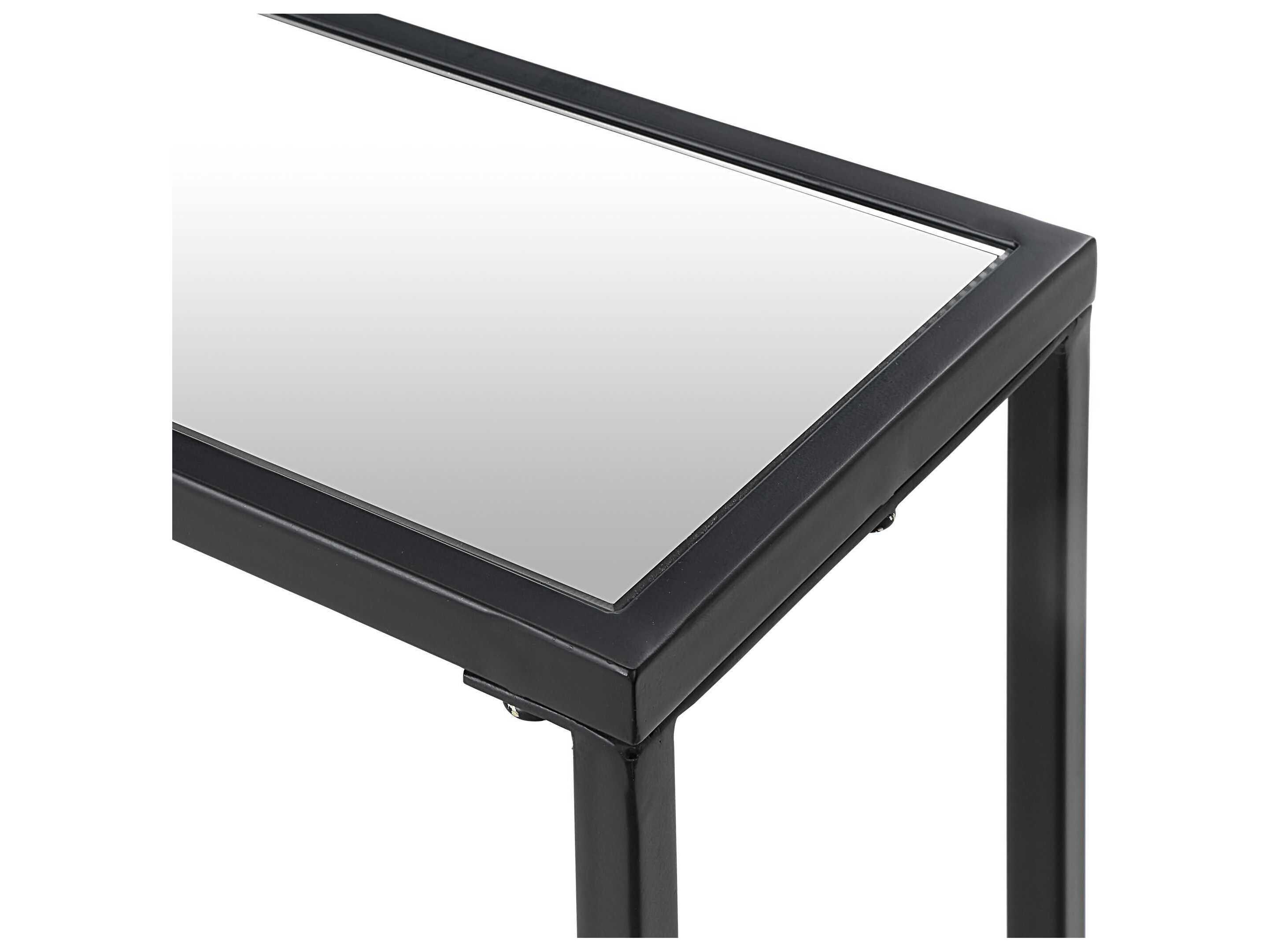 Luxecor Illumination Rectangular Mirror Satin Black Console Table