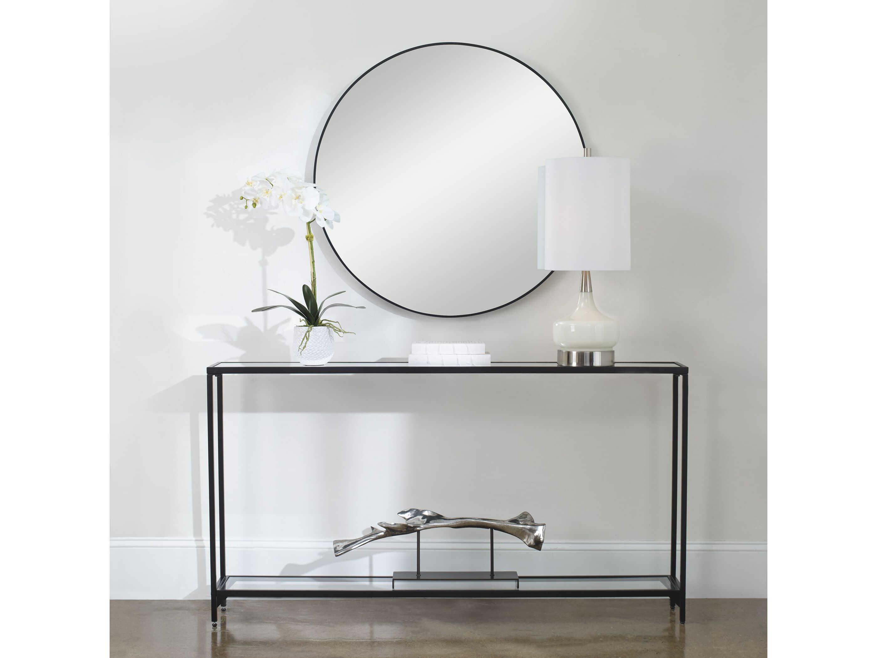 Luxecor Illumination Rectangular Mirror Satin Black Console Table