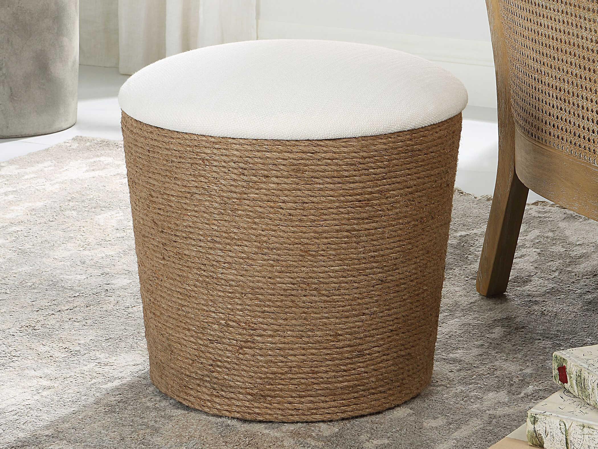 Luxecor Illumination Natural Off White Brown Upholstered Ottoman