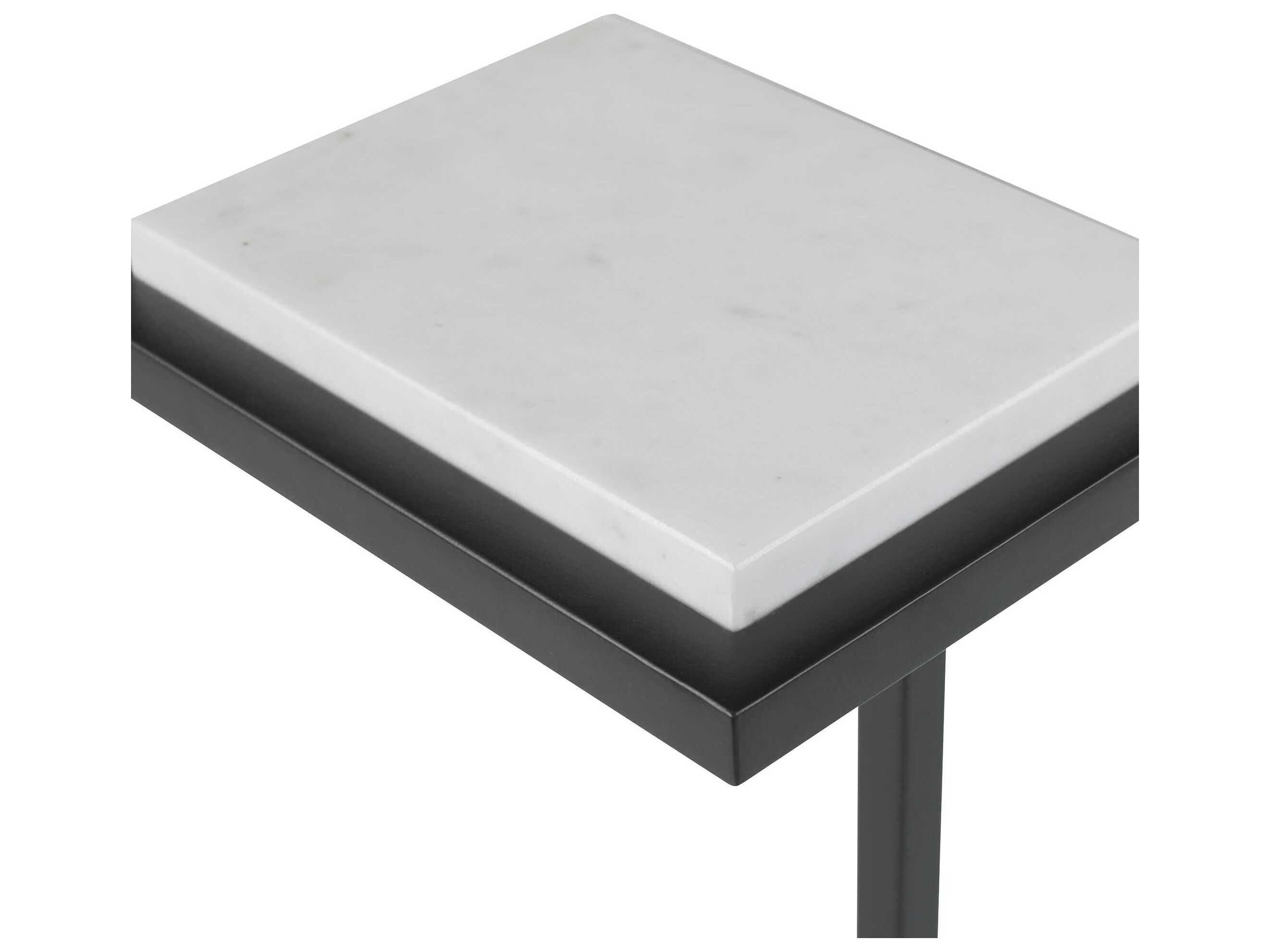 Luxecor Illumination Rectangular Marble Satin Black Polished White End Table