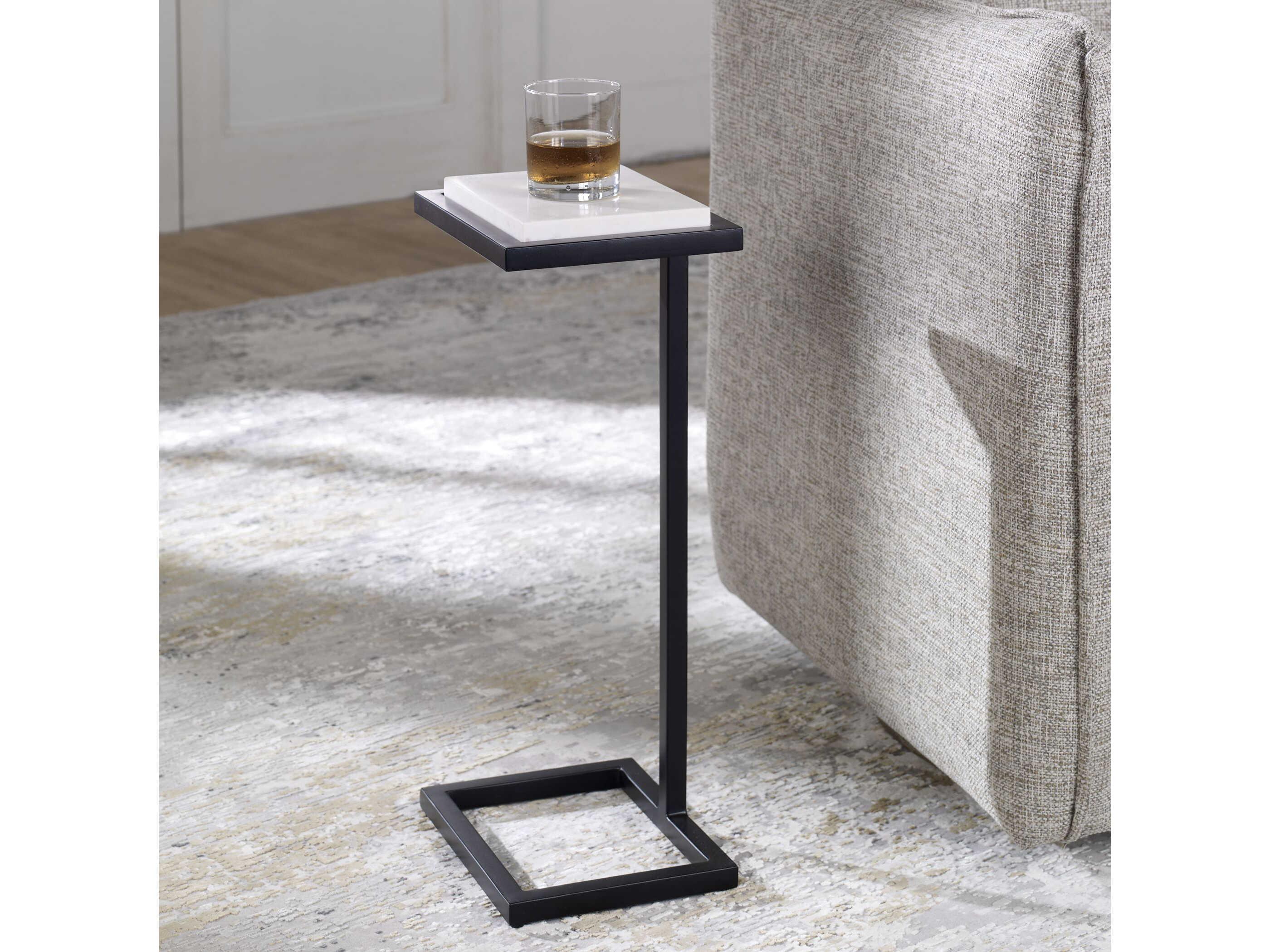 Luxecor Illumination Rectangular Marble Satin Black Polished White End Table