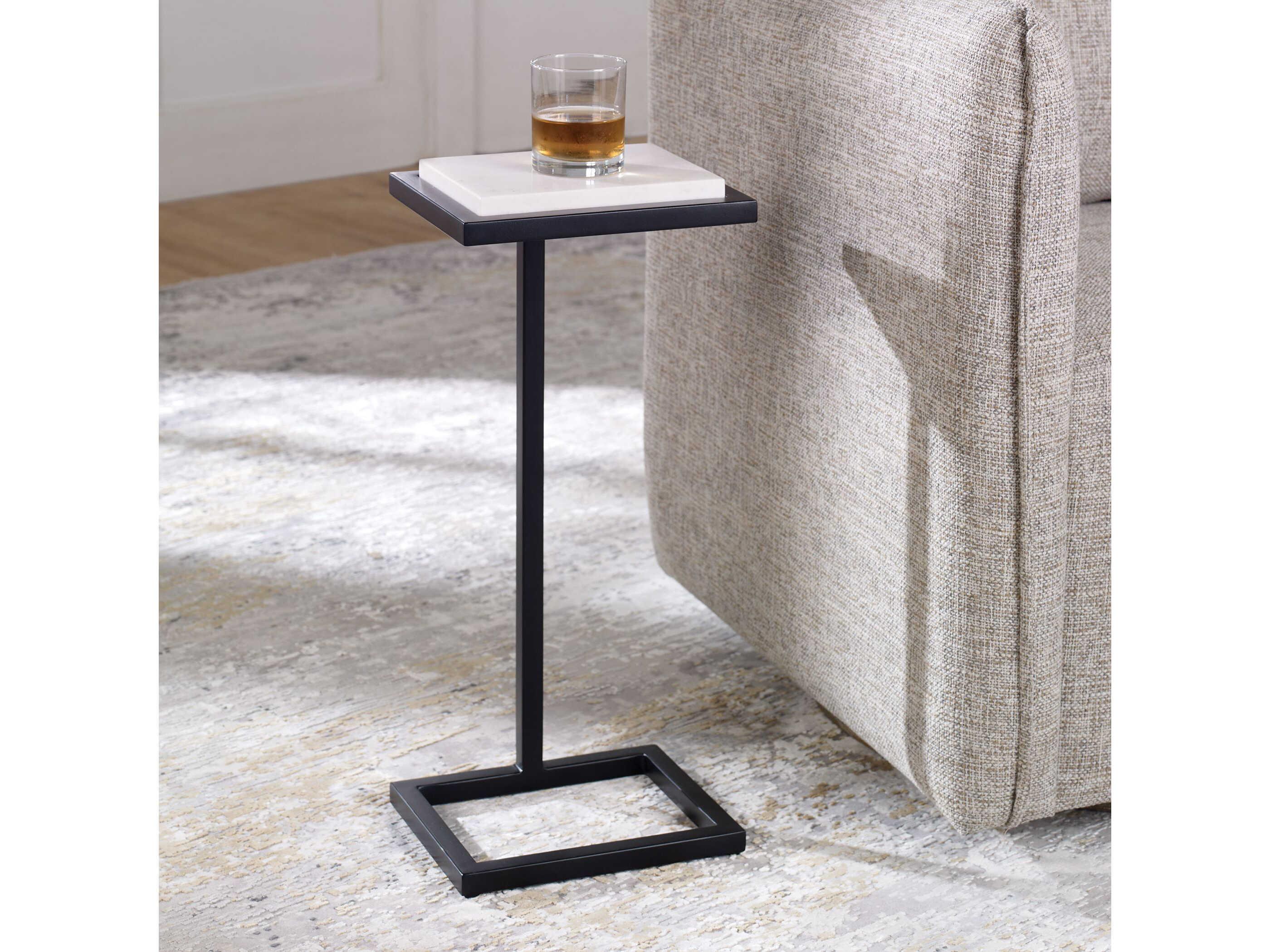Luxecor Illumination Rectangular Marble Satin Black Polished White End Table