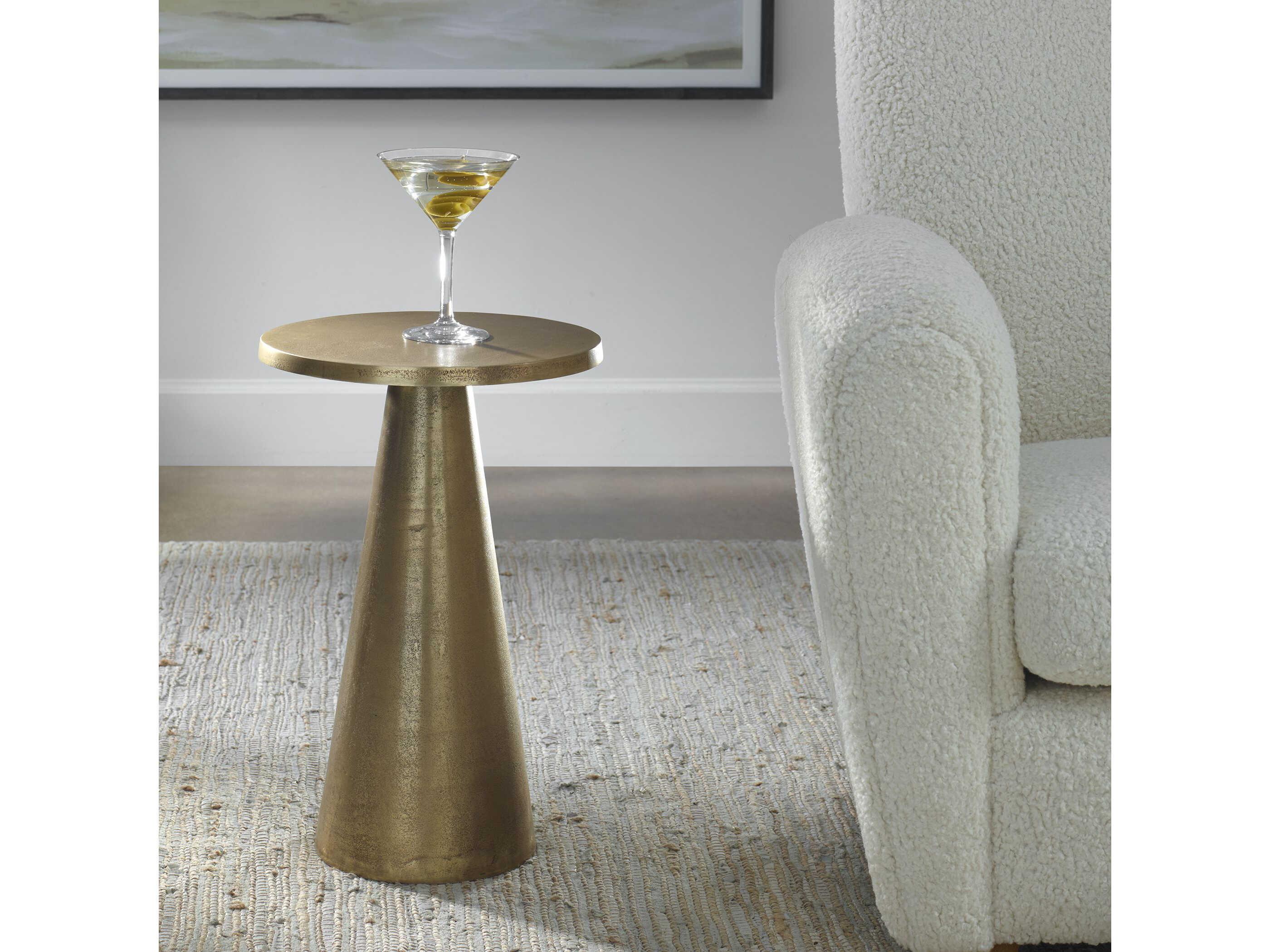 Luxecor Illumination Round Metal Antique Brass End Table