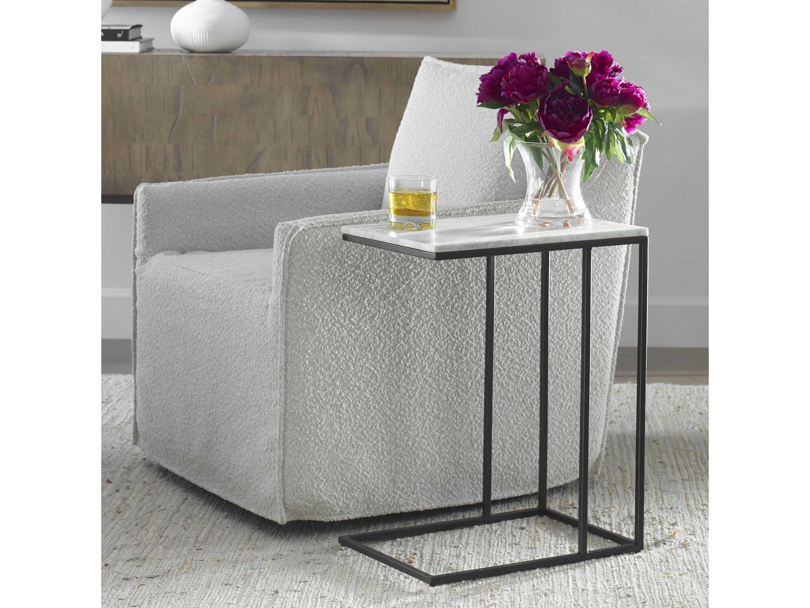 Luxecor Illumination Rectangular Marble Black Gray End Table